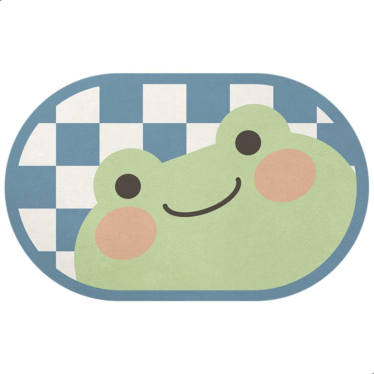 Cute Frog Bath Rug - Super Absorbent Microfiber Bath Mat, Non-Slip Cartoon Soft Foam Rug for Quick Drying, 19.6 x 31.5 Inches - Perfect for Kids' Bathroom, Nursery, or Pet-Friendly Home Decor