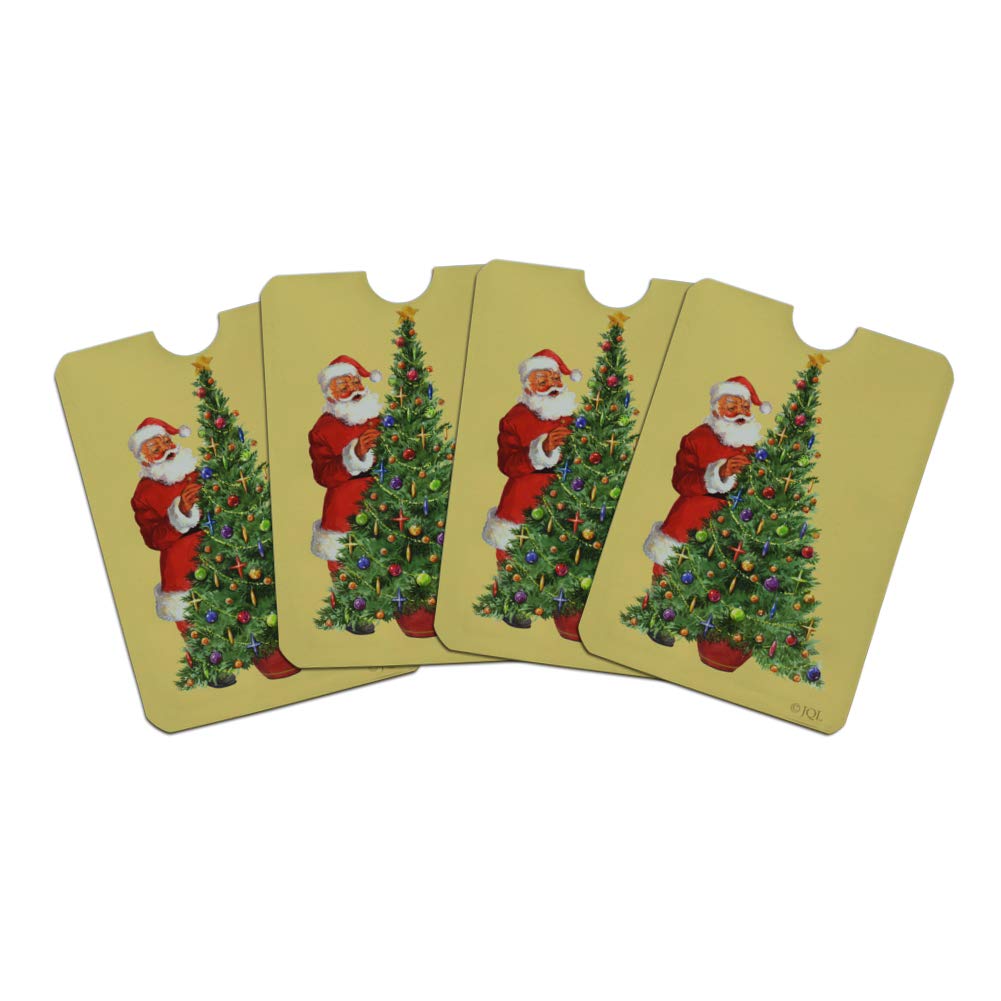 Santa Christmas Tree RFID Blocking Credit Card Holder - Set of 4 Wallet Protectors for Holiday Security | Perfect for Travel, Shopping & Gift Giving