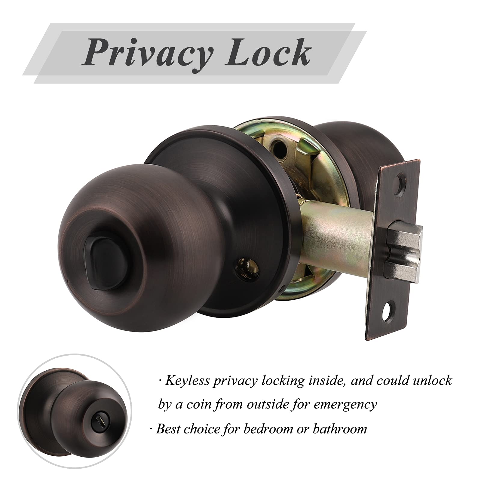 Probrico 8 Pack Oil Rubbed Bronze Interior Door Knobs with Privacy Lock - Bedroom & Bathroom Door Handles for Standard Doors - Perfect for Home, Office, and Rental Properties