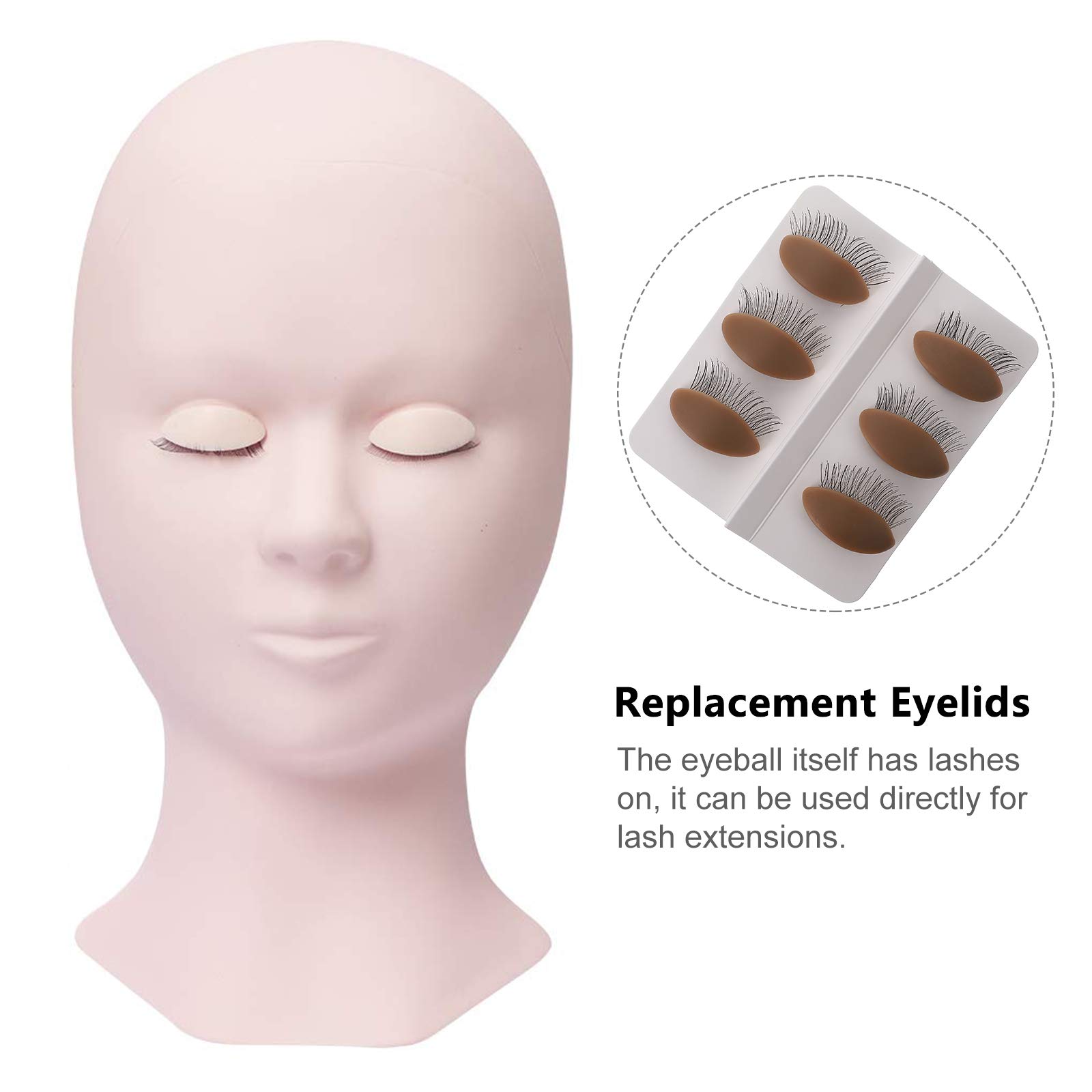 3 Pairs Removable Eyelids for Lash Practice - Eyelash Extension Training Mannequin Replacement Eyelids Tool with Replaceable Accessories | Perfect for Eyelash Technician Training & Makeup Practice