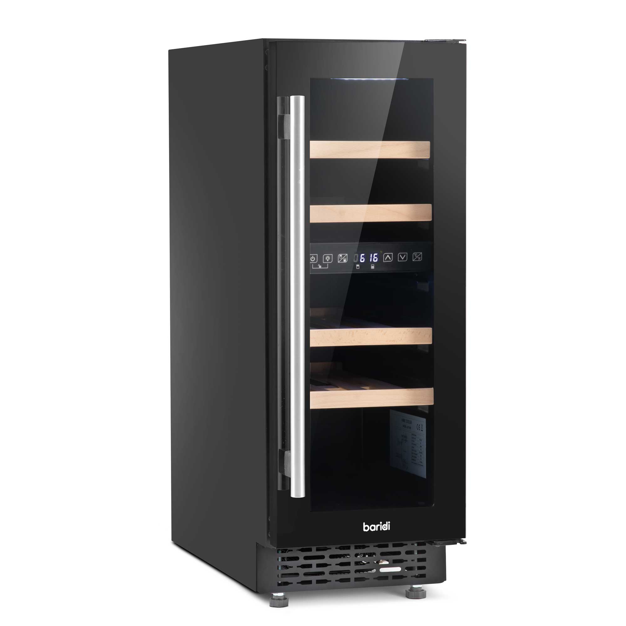 Baridi 17 Bottle Dual Zone Built-In Wine Cooler Refrigerator - 30cm Slim Design, Touch Screen Control, Black (DH204) - Perfect for Kitchen, Bar, Dining Room & Wine Cellar Storage