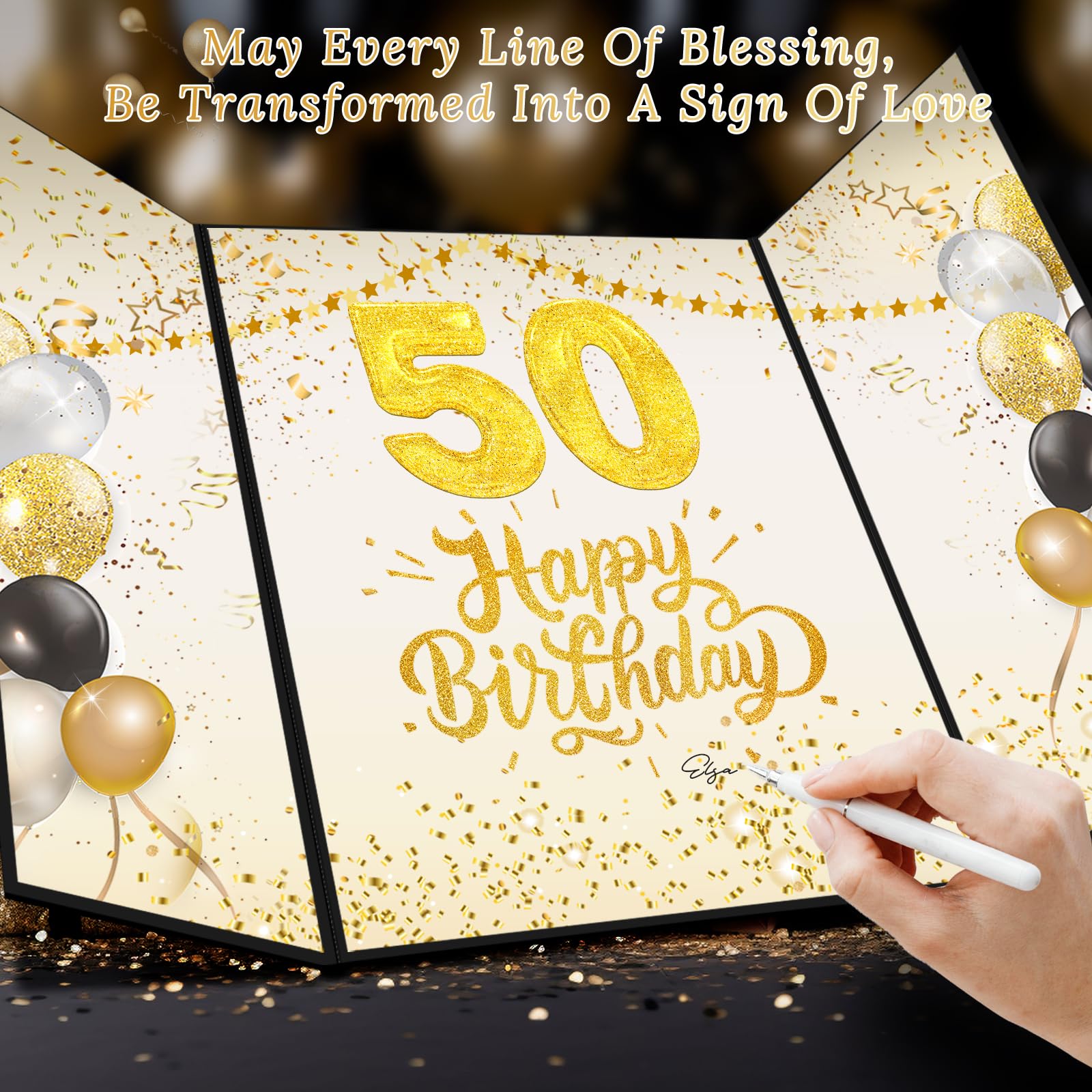 Tnvee Black Gold 50th Birthday Party Decorations Set for Men & Women - Happy 50th Birthday Guest Book, Signing Board & Party Supplies - Perfect for Mom, Wife, Husband Celebrations - Cheers to 50 Years - Great for Milestone Birthday Parties, Retirement Celebrations & Anniversary Events