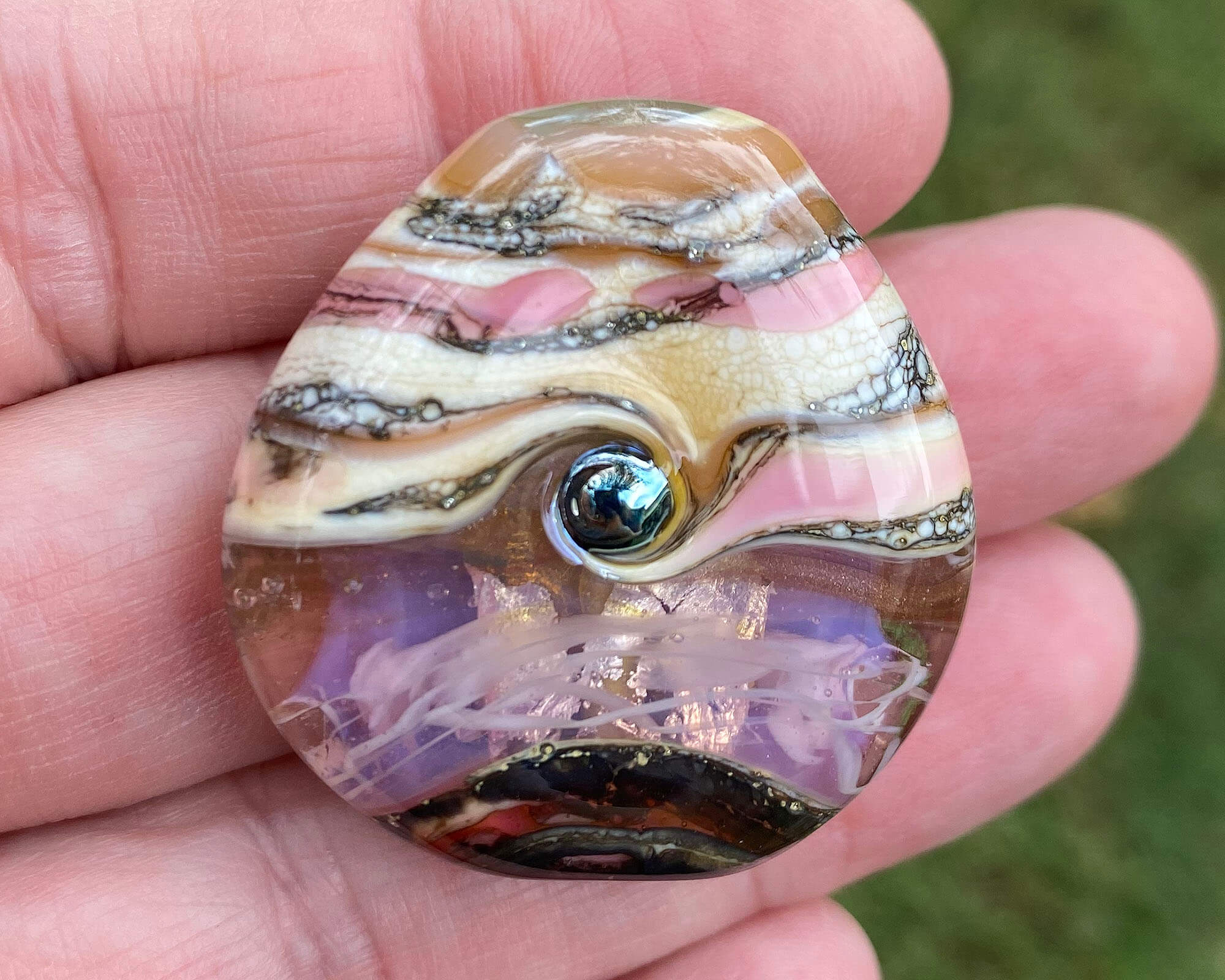 Handmade Caramel Pink Organic Lampwork Glass Focal Bead for Jewelry Making - Perfect for Necklaces, Bracelets & DIY Craft Projects