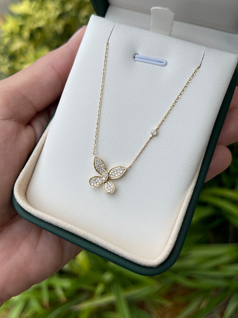 0.40tcw 14K Gold Natural Diamond Butterfly Pendant Necklace for Women - Elegant Cable Chain Jewelry Gift for Anniversary, Birthday & Special Occasions
