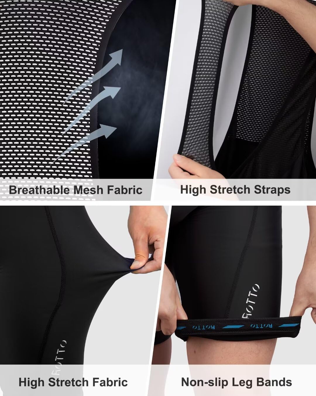 ROTTO Men's Cycling Bib Shorts with Comfortable Sponge & Gel Padding - Breathable & Moisture-Wicking for Road Bike & Mountain Biking | Perfect for Long-Distance Rides & Training Sessions