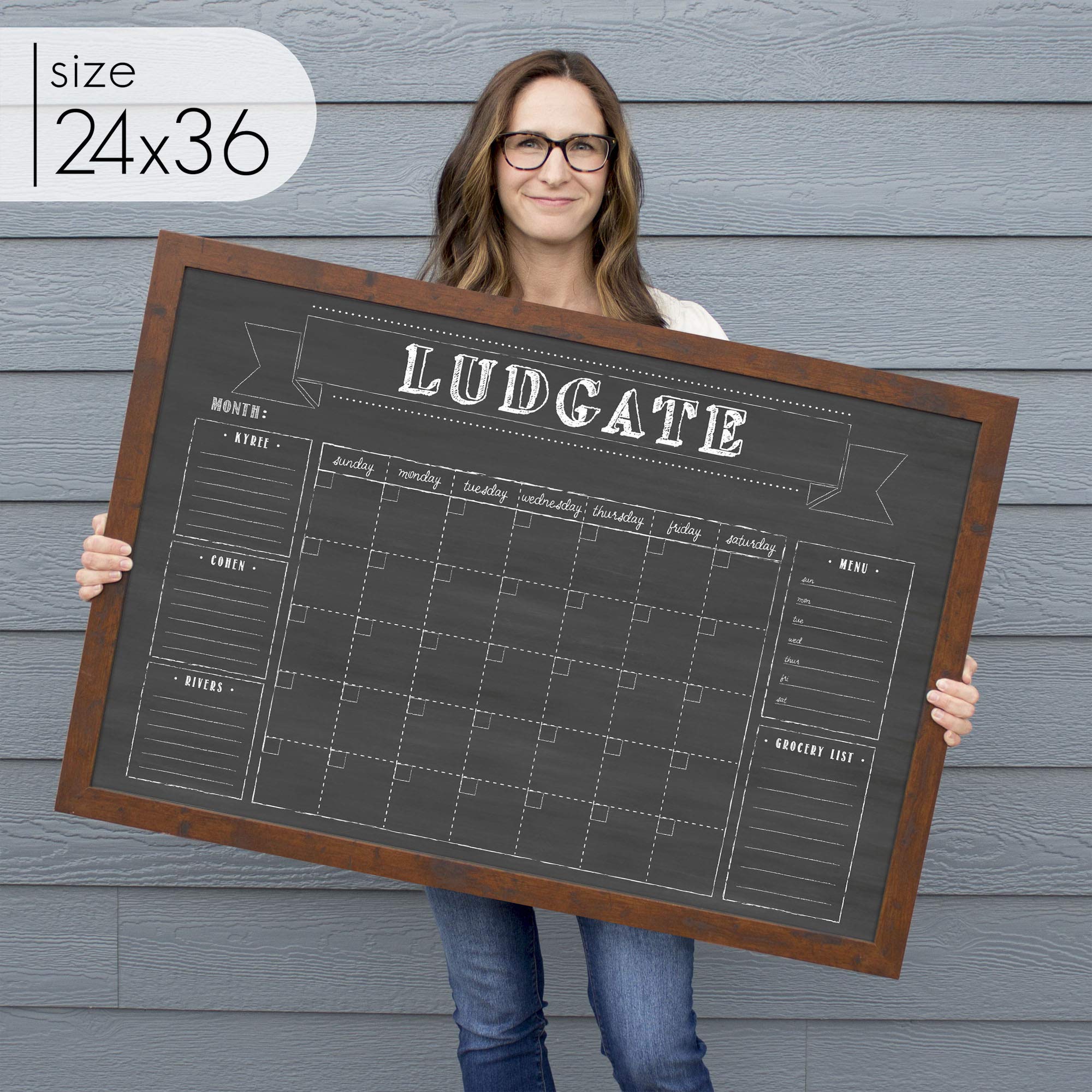 Large 36x24 Wall Calendar - Dry Erase & Chalkboard Command Center for Family Organization - Reusable Framed Perpetual Calendar 2023 - Perfect for Home, Office & School Planning