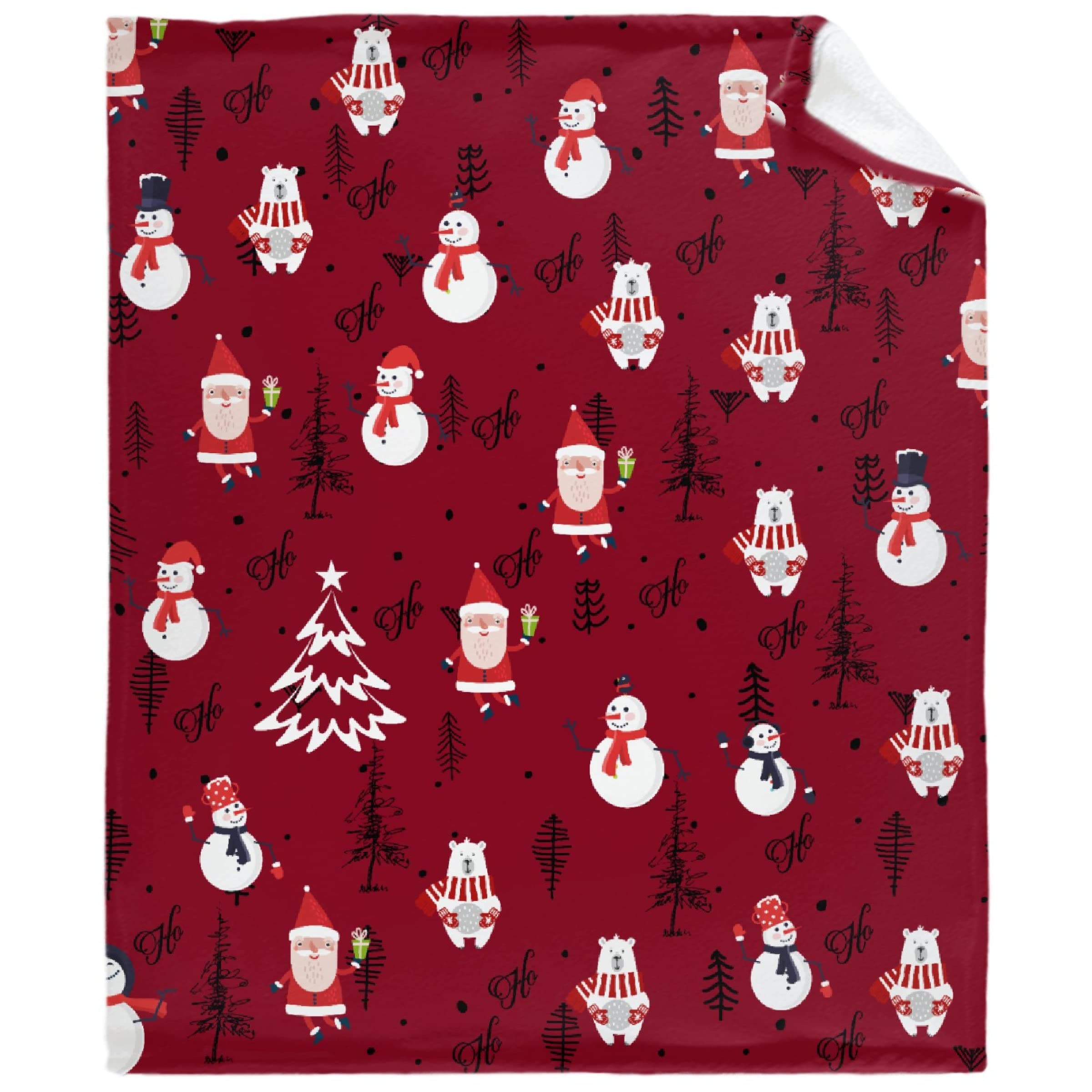 Soft Cozy Flannel Blanket - Red Santa Christmas Tree Snowman Polar Bear Holiday Design - Warm Fuzzy Microfiber Throw for Bed, Couch, Sofa & Car - 120