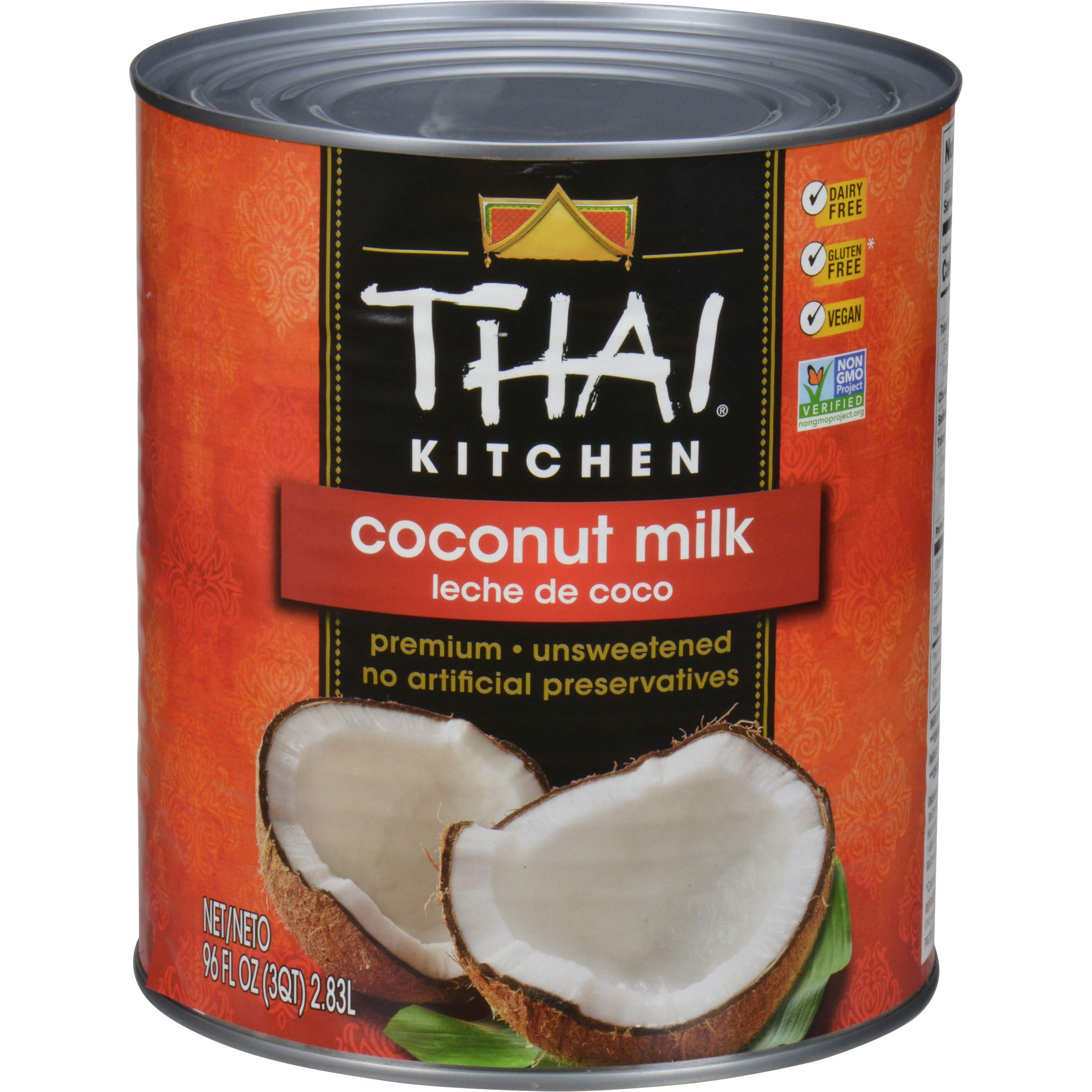 Premium Unsweetened Thai Kitchen Coconut Milk, 96 fl oz (Pack of 6) - Dairy-Free, Vegan, Gluten-Free for Curries, Sauces, Soups, Desserts & Drinks | Perfect for Thai Cooking, Smoothies, Coffee Creamer & Baking