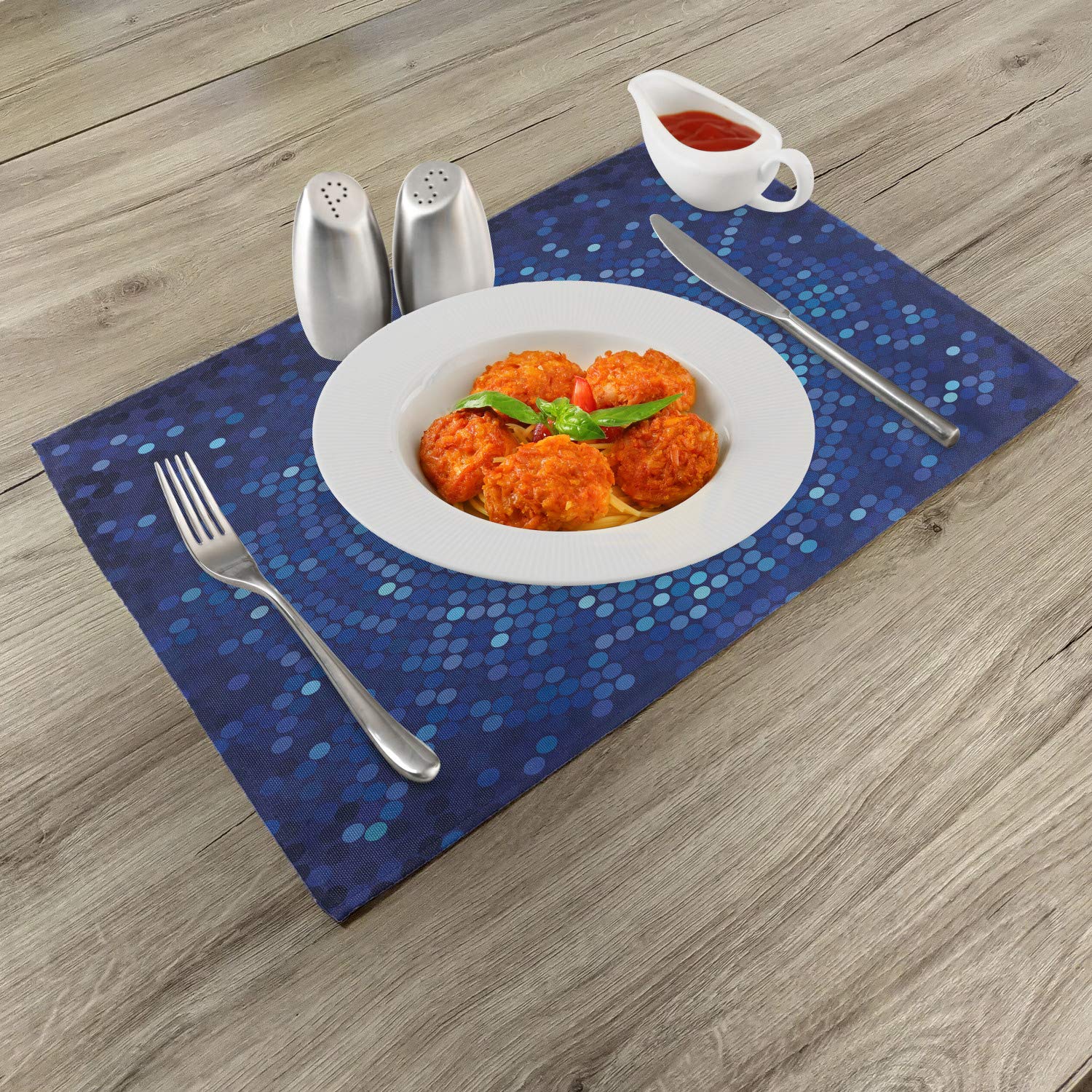 Ambesonne Abstract Spiral Fractal Mosaic Place Mats Set of 4 - Washable Fabric Dining Table Mats with Dots & Circle Disco Print in Navy & Violet Blue - Perfect for Kitchen Decor, Dinner Parties, and Stylish Home Entertaining