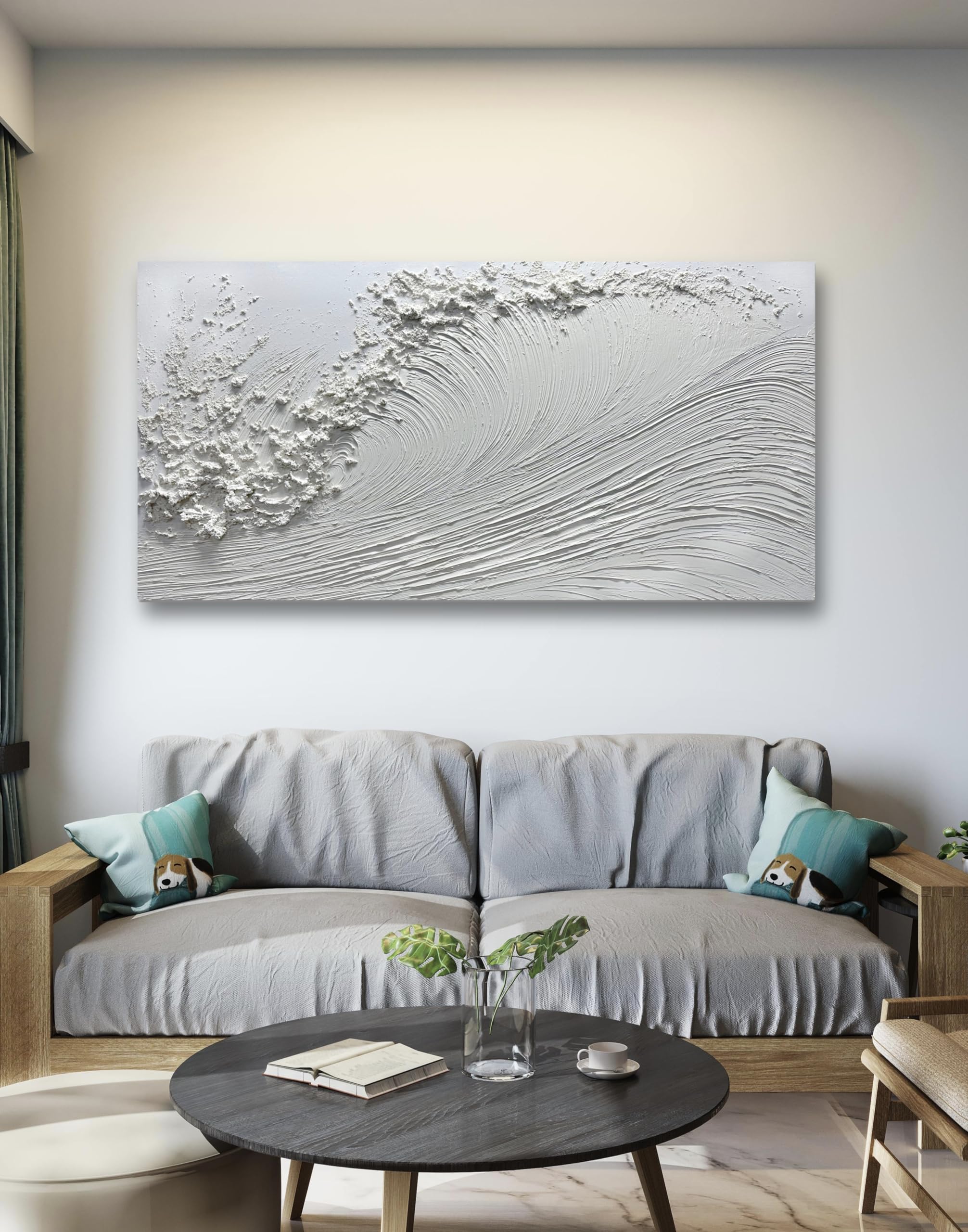 Yika Art Hand-Painted Abstract Ocean Wave Oil Painting on Canvas - Modern Thick Texture Wall Decor 24x48 inches - Perfect for Living Room, Bedroom & Office Decor