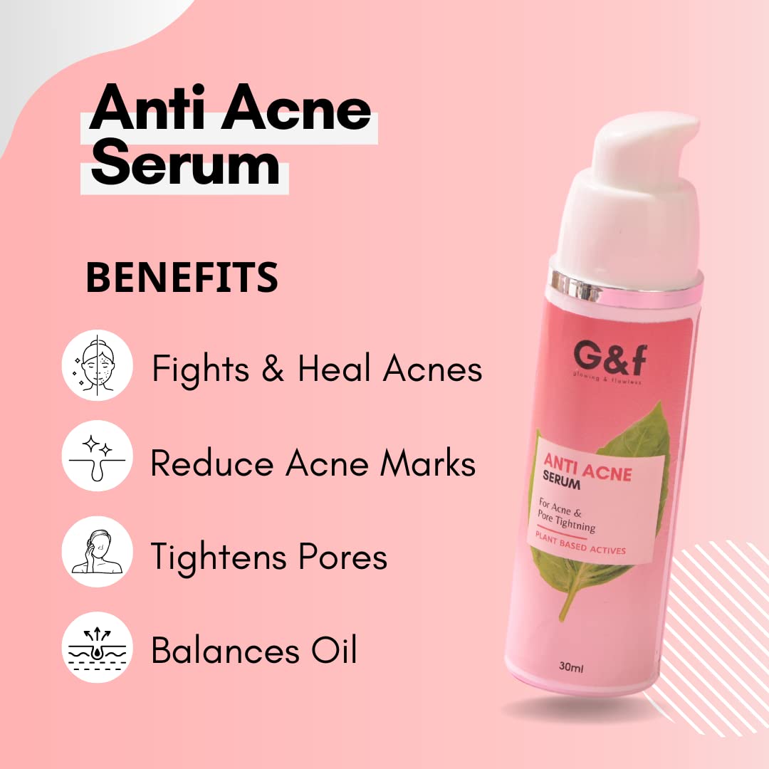 G&F Anti Acne Face Serum - All Natural Acne Treatment & Pimple Solution for Oily, Acne-Prone & Sensitive Skin | Skin Purifying Serum for Men & Women | 30ml | Perfect for Daily Skincare Routine & Blemish Control