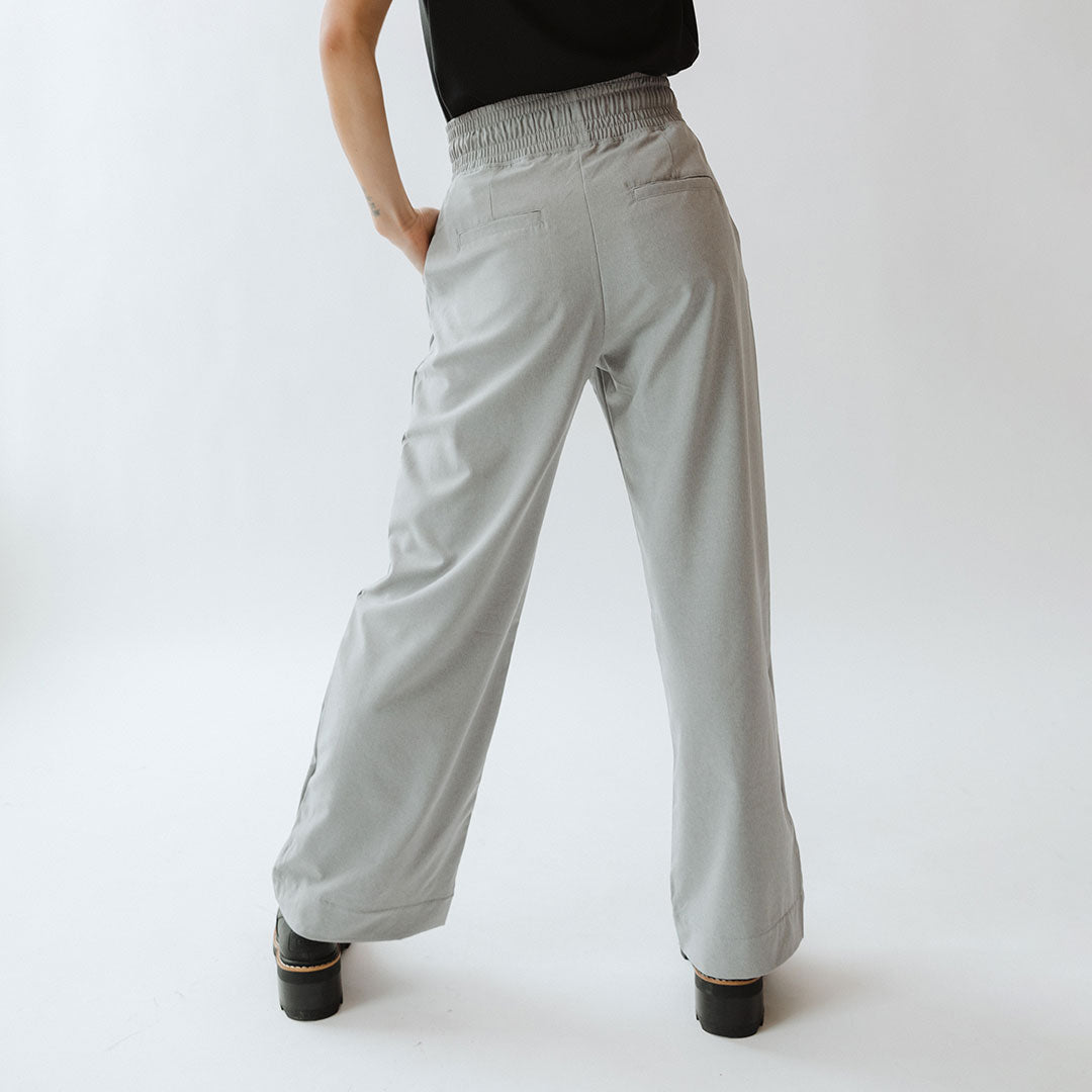 Audrey Women's Casual Trousers - Heather Light Grey High Waist Comfort Pants for Work, Office & Everyday Wear