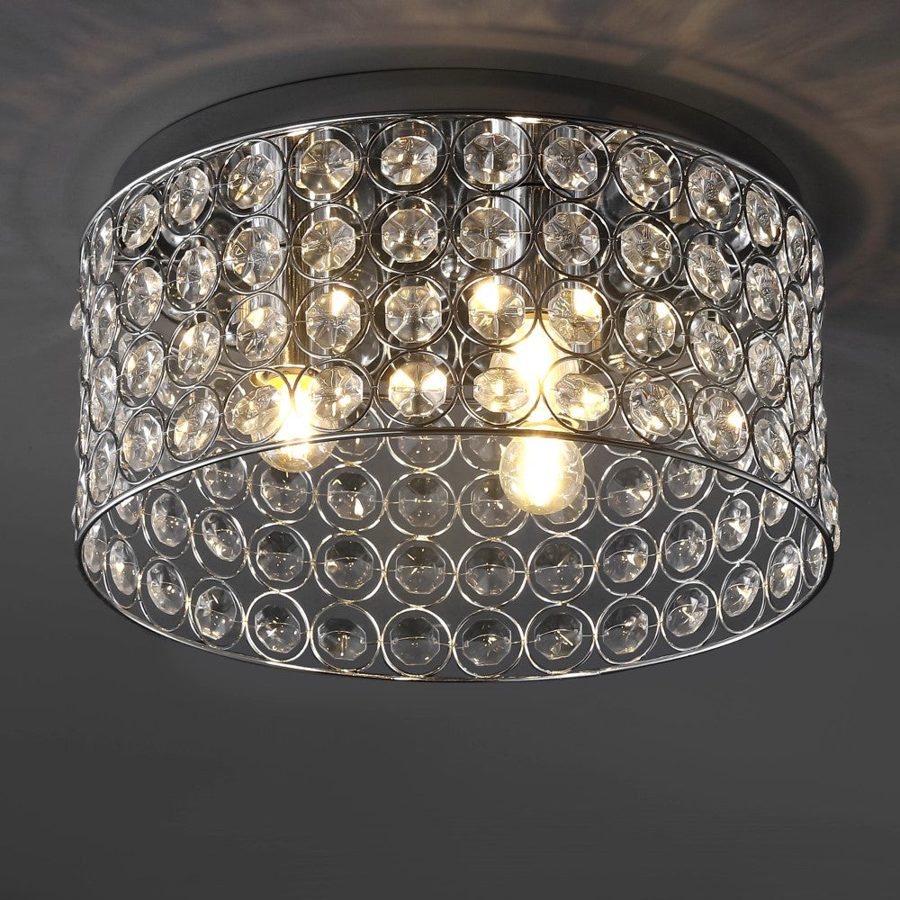 15-Light Crystal & Metal LED Flush Mount Ceiling Fixture - Modern Round Chandelier for Bedroom, Dining Room, Living Room Lighting