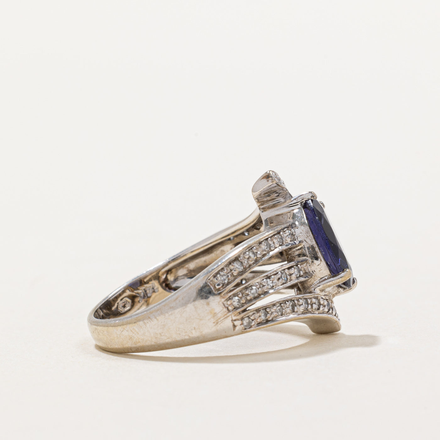 Iolite & Diamond Bypass Ring - 1.50ct Iolite & 0.15ctw Diamonds - Size 6 - Elegant Wedding Band, Anniversary Gift, or Everyday Jewelry for Women