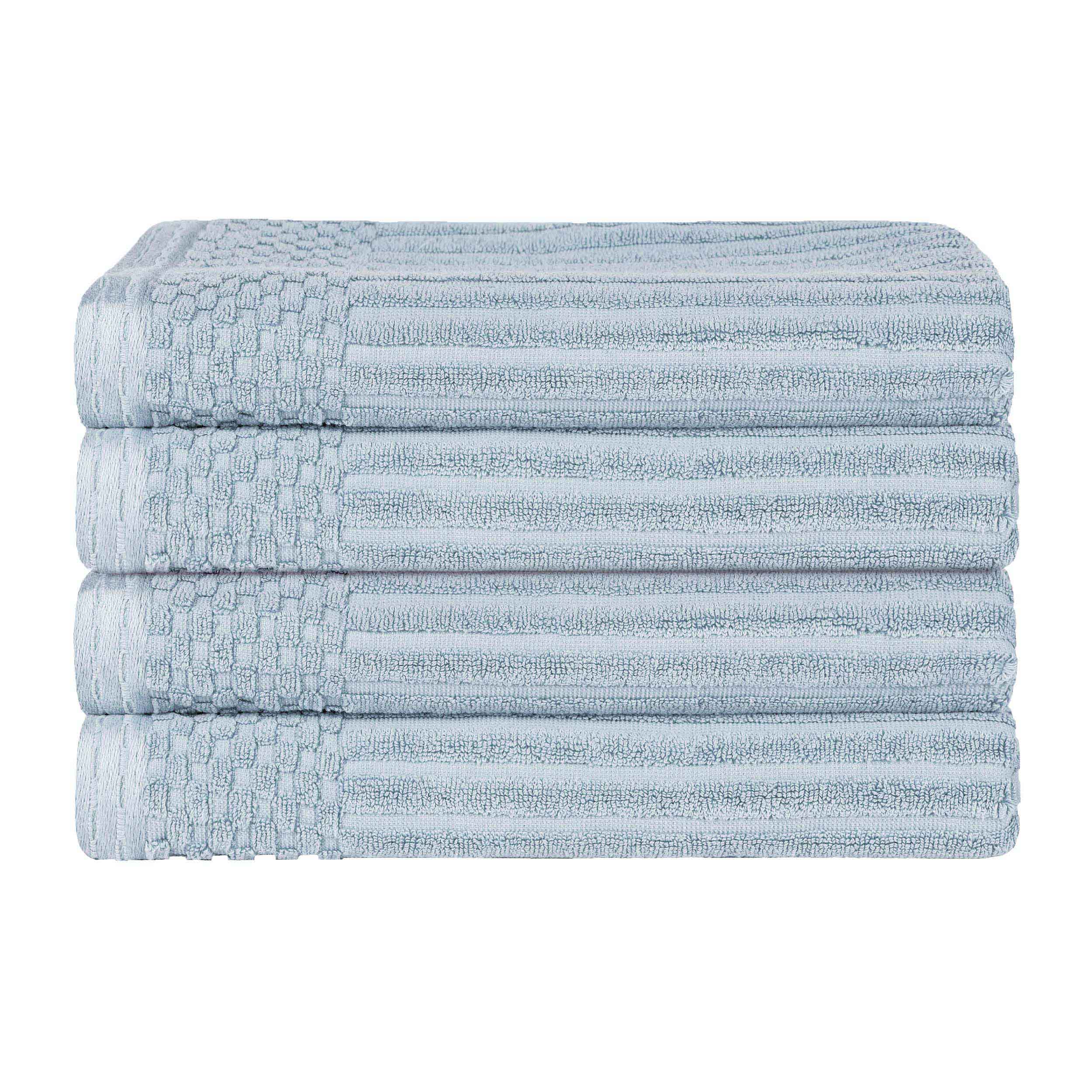 Premium Soho Ribbed Textured Cotton Bath Towels - Ultra Absorbent, Soft & Quick-Drying - Set of 4 (White) - Luxury Spa, Bathroom & Beach Essentials for Home & Travel