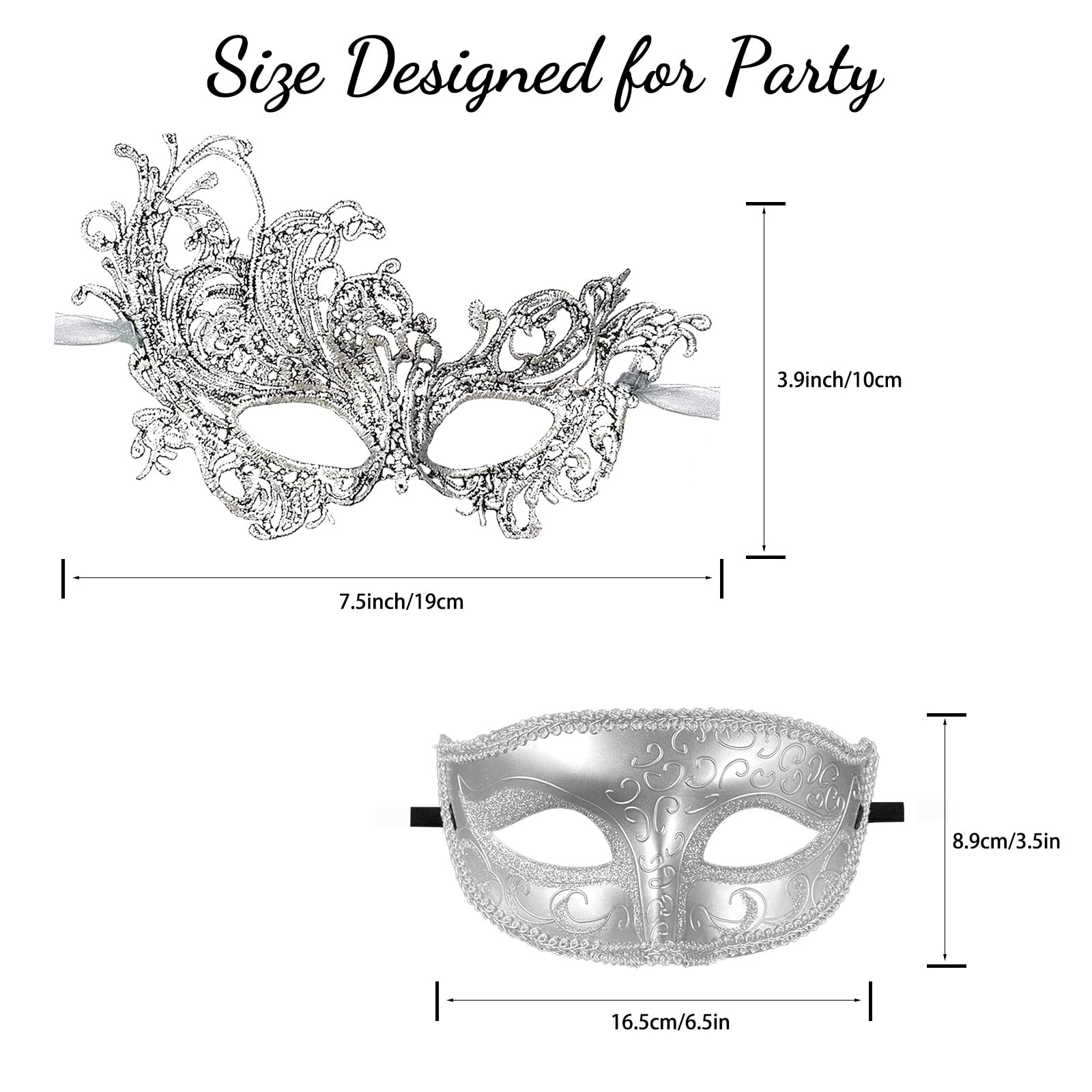 Venetian Masquerade Mask Set for Couples - Halloween & Mardi Gras Costume Accessories