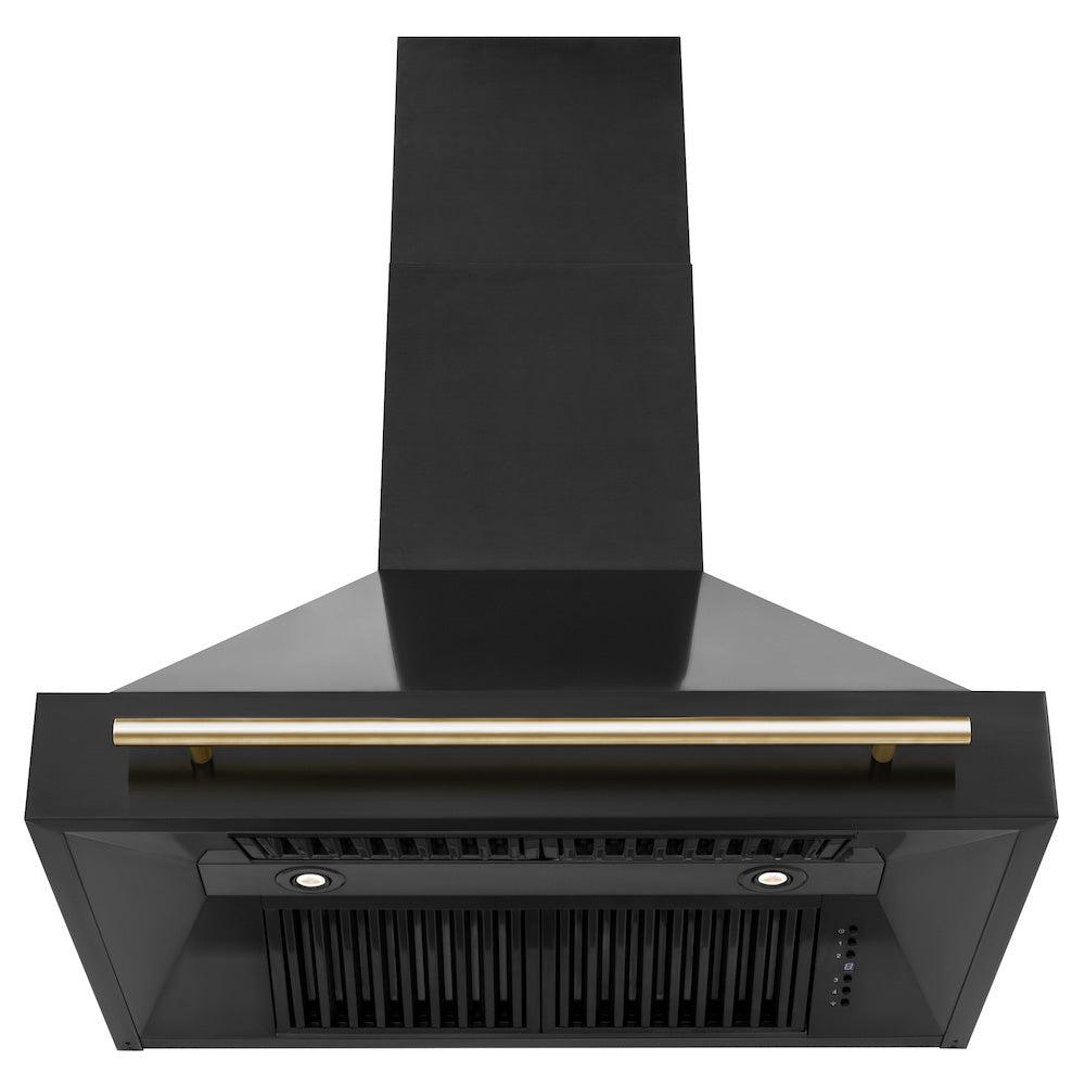 ZLINE Autograph Edition 36-inch Black Stainless Steel Dual Fuel Range with Range Hood & Dishwasher - Professional Kitchen Package with Polished Gold Accents (3AKP RABRHDWV36 G) | Perfect for Gourmet Cooking & Luxury Home Renovations