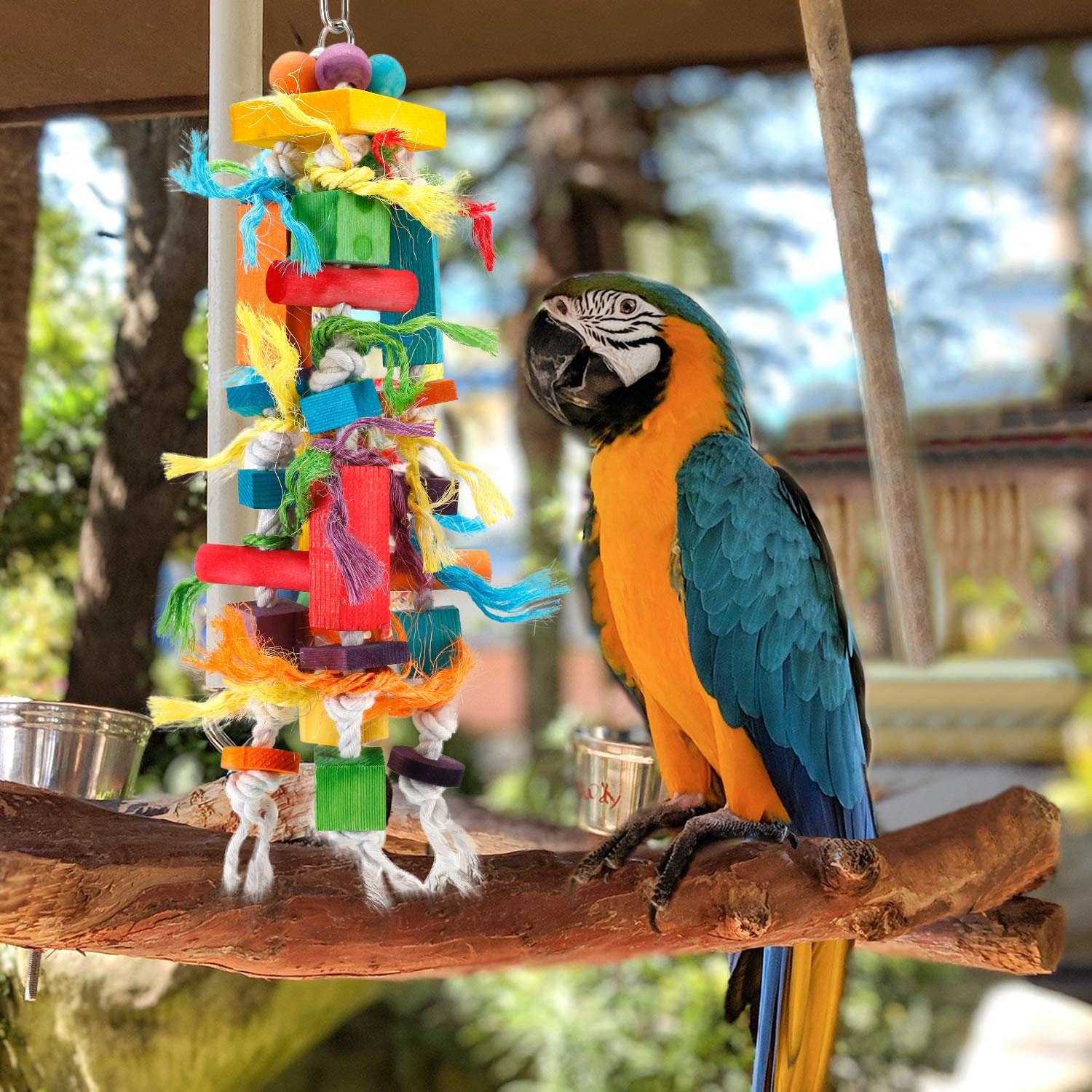 CRMADA Bird Toys for Parrots - Multicolored Wooden Chewing & Tearing Toys for African Grey, Cockatiel, Cockatoo & Medium Birds - Perfect for Cage Enrichment & Beak Exercise