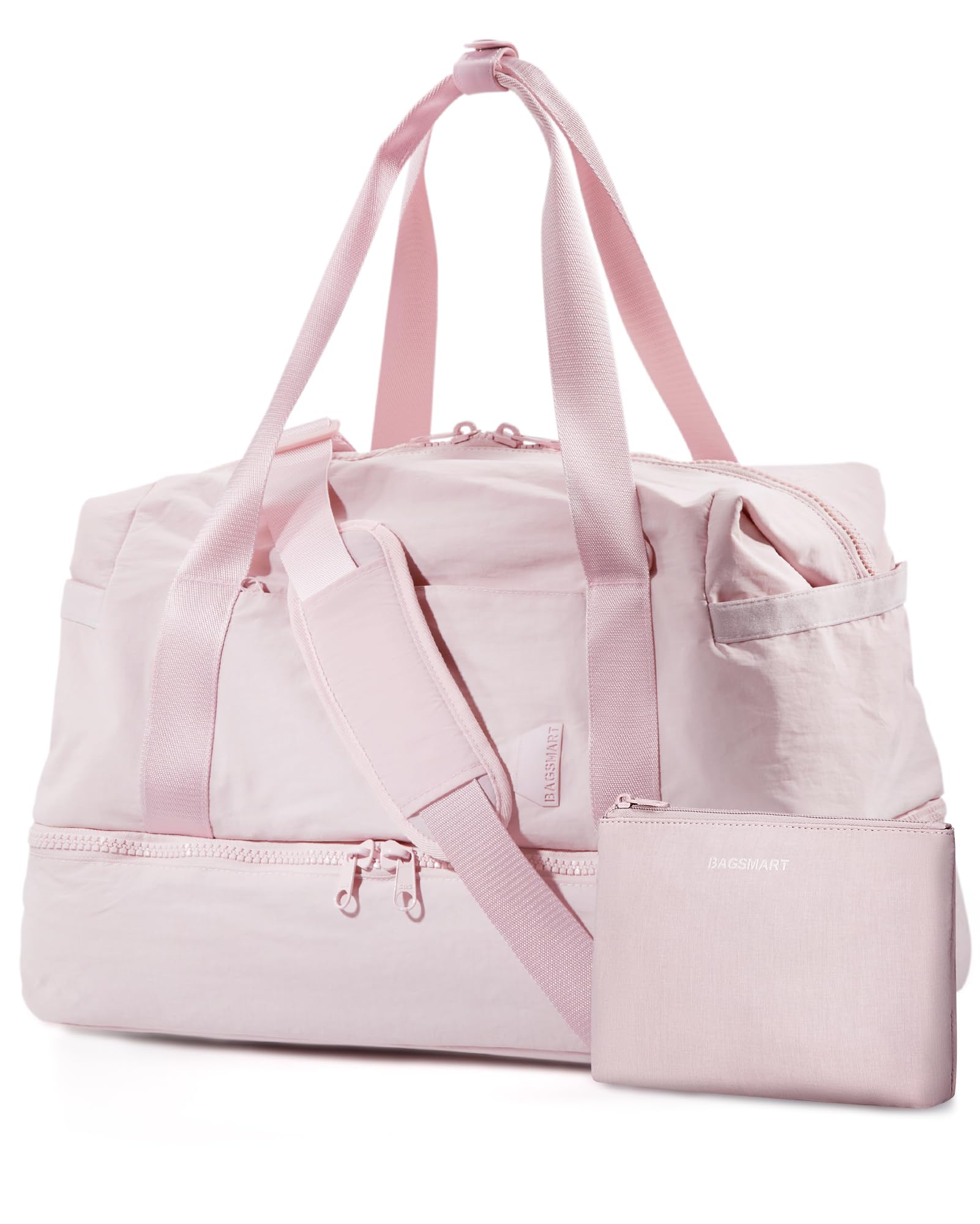 BAGSMART Women's Weekender Travel Duffel Bag with Shoe Compartment & Toiletry Bag - Airline Approved Carry-On Overnight Tote for Gym, Weekend Getaways & Business Trips (Pink)