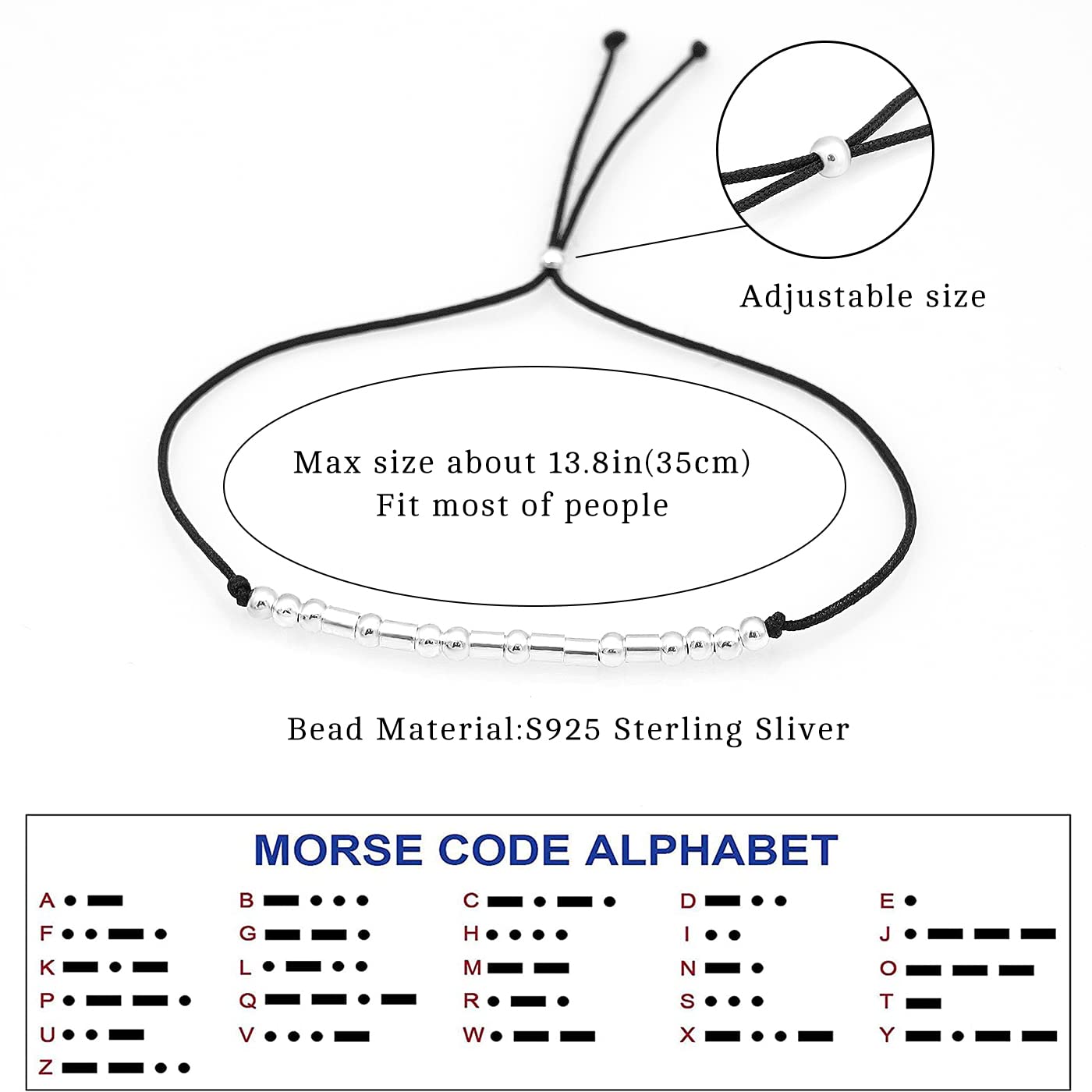 Personalized Morse Code Bracelet for Women - Sterling Silver Inspirational Jewelry Gift for Friendship, Valentine's Day, Graduation, Christmas & Birthday - Perfect for Everyday Wear, Special Occasions & Meaningful Gifting