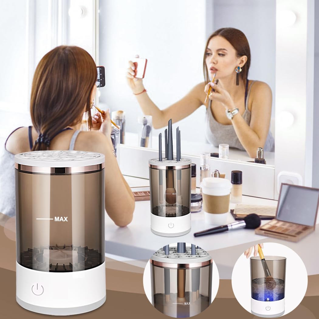 Upgraded Electric Makeup Brush Cleaner and Dryer - Automatic Cosmetic Brush Cleaning Machine with Storage Box - Deep Cleaning Spinner for Foundation, Eyeshadow, Blush Brushes - Perfect for Home Salon & Professional Makeup Artists