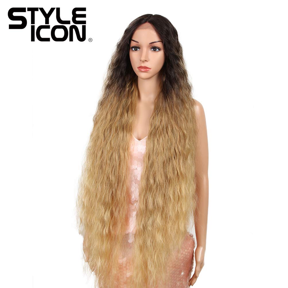 41” Long Wavy Synthetic Lace Front Wig with Baby Hair - Half Hand Tied 130% Density Human Hair Wig for Women (TAT6/27/24E) - Perfect for Cosplay, Daily Wear & Special Occasions