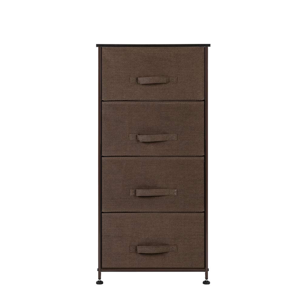 4-Tier Fabric Dresser Tower with Metal Frame & Wooden Tabletop - 4 Easy Pull Drawers for Bedroom, Closet & Living Room Storage Organizer - Perfect for Clothes, Toys & Home Organization (Brown)