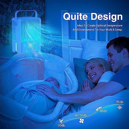 4-in-1 Portable Air Conditioner & Evaporative Cooler - 600ml Water Tank, 8H Timer, Touch Screen - Personal Desktop Cooling Fan for Home, Office, Car, Camping | White | Stay Cool Anywhere