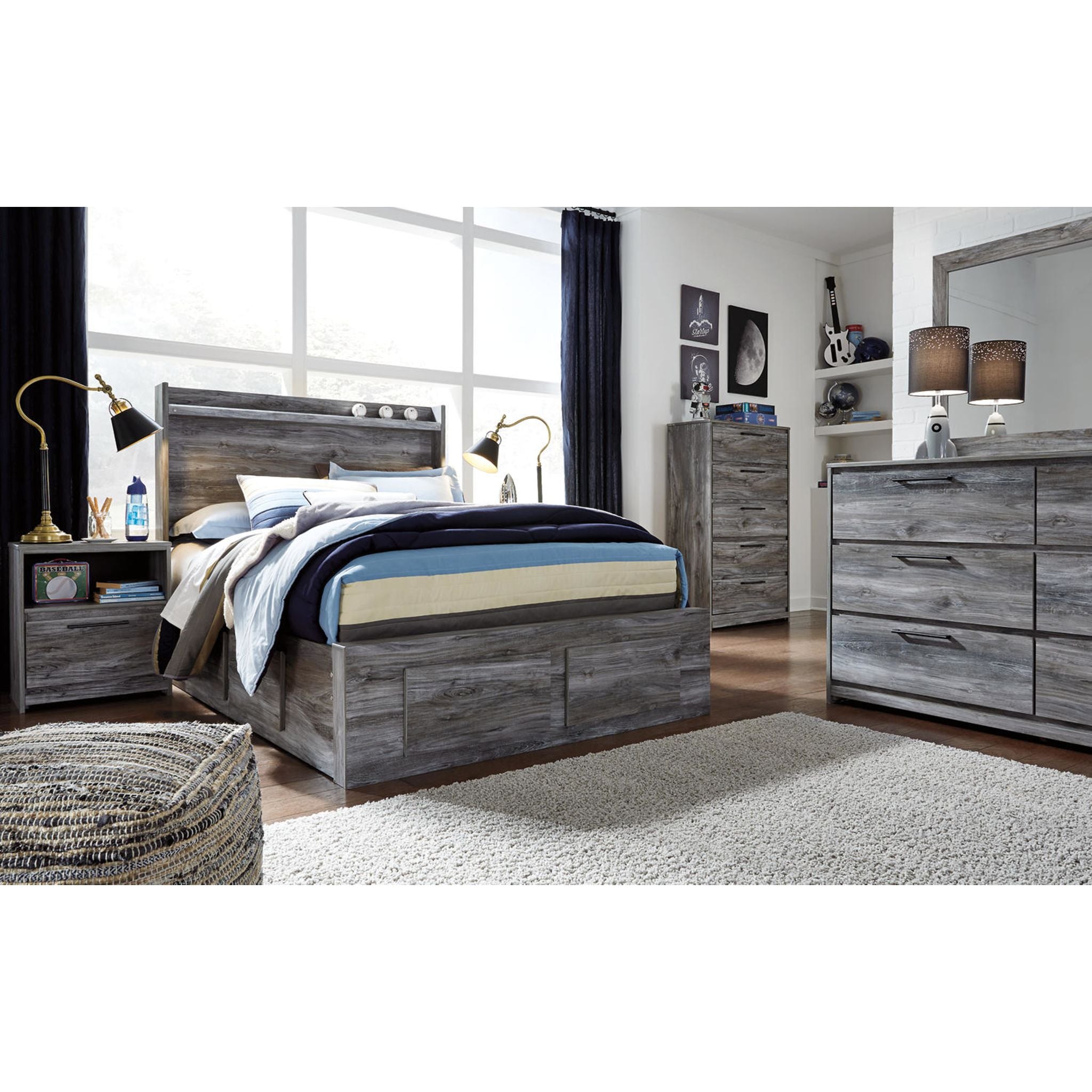 Baystorm 5-Piece Full Storage Bed Set with Underbed Drawers - Gray - Perfect for Small Bedrooms & Dorm Rooms, Space-Saving Furniture Solution