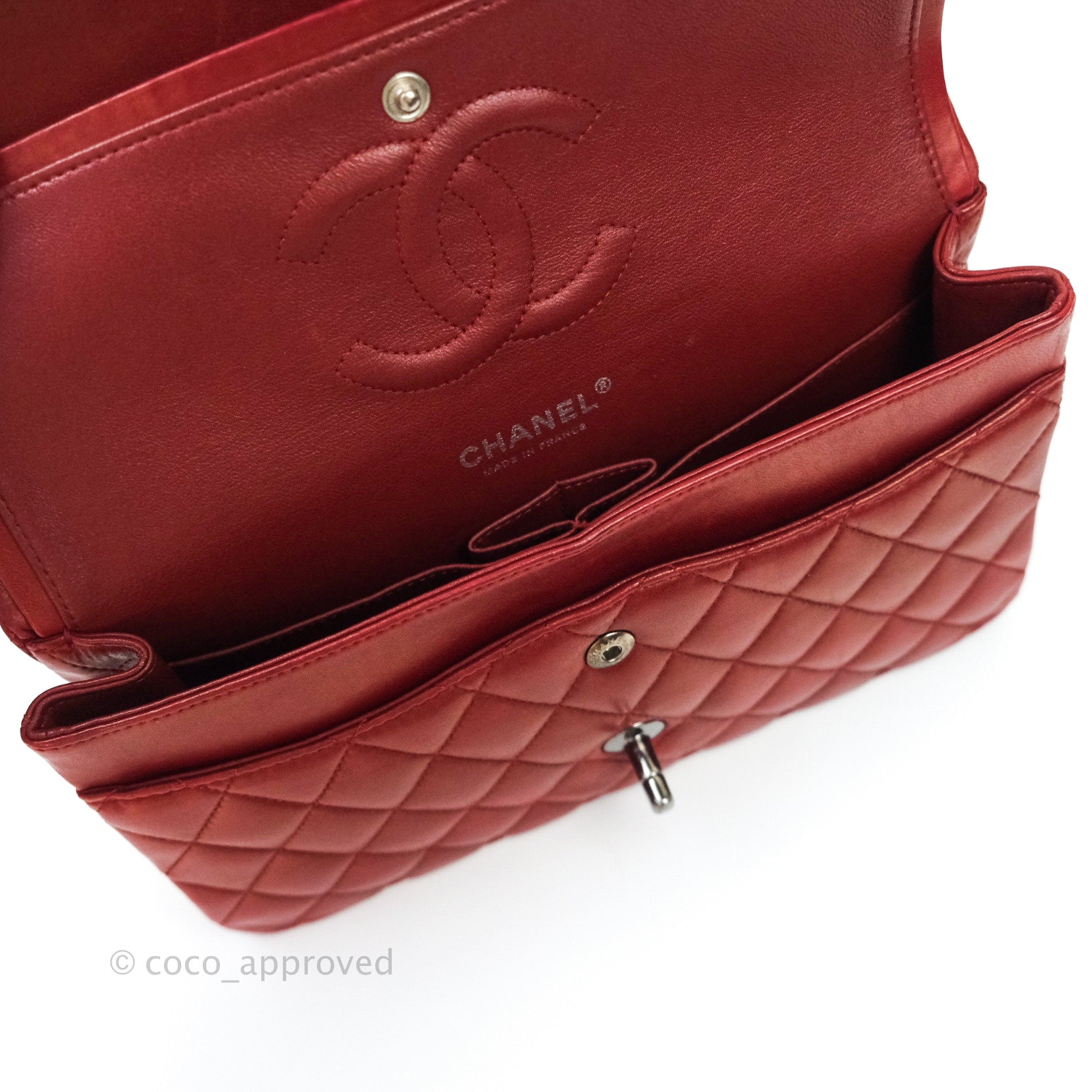 Chanel Classic M/L Medium Double Flap Bag in Dark Red Lambskin with Gunmetal Hardware - Luxury Handbag for Women, Perfect for Parties, Work & Everyday Use