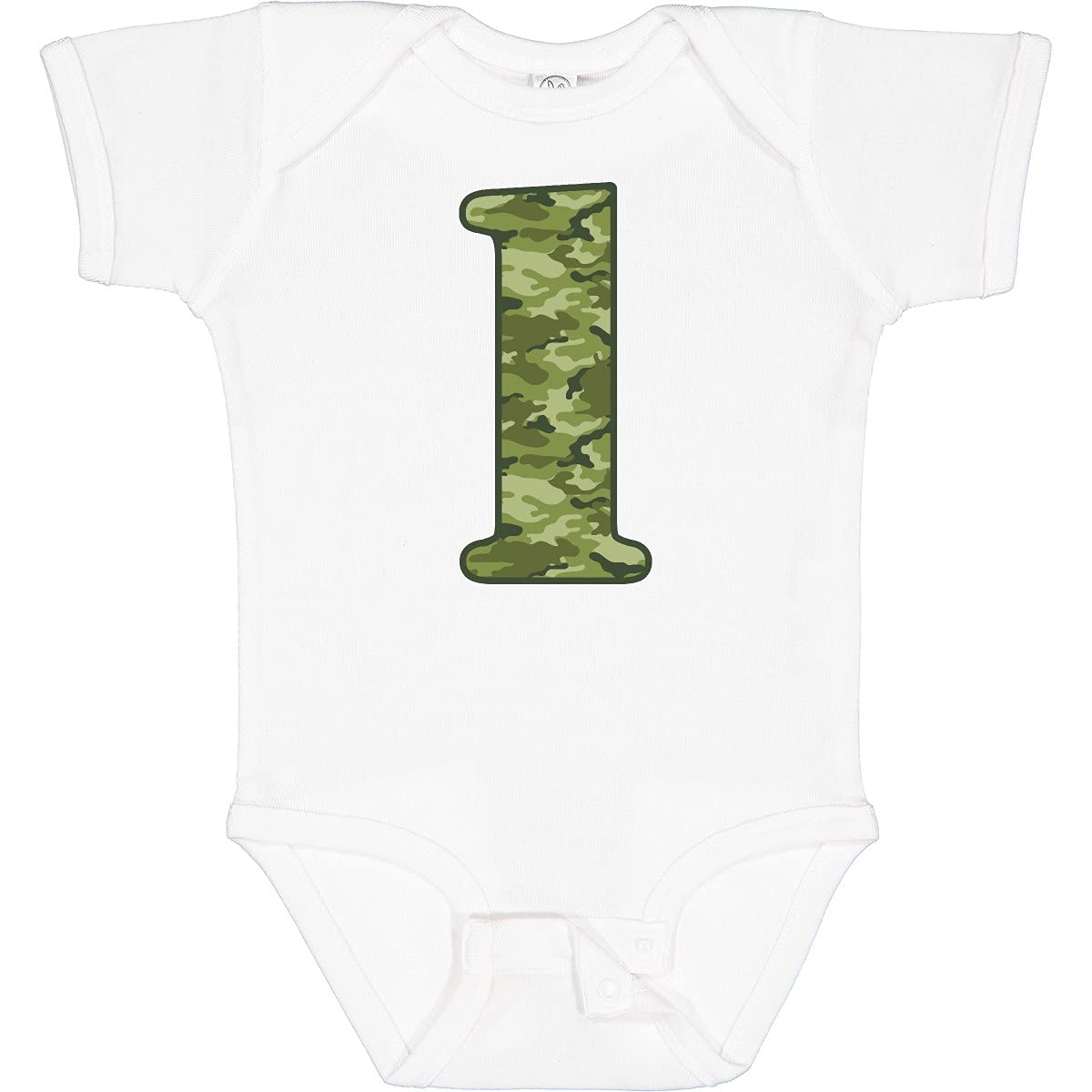 Inktastic Green Camo 1st Birthday Baby Bodysuit - Cute Camouflage Onesie for Boys & Girls - Perfect 1 Year Old Birthday Outfit, Photo Shoot & Party Wear