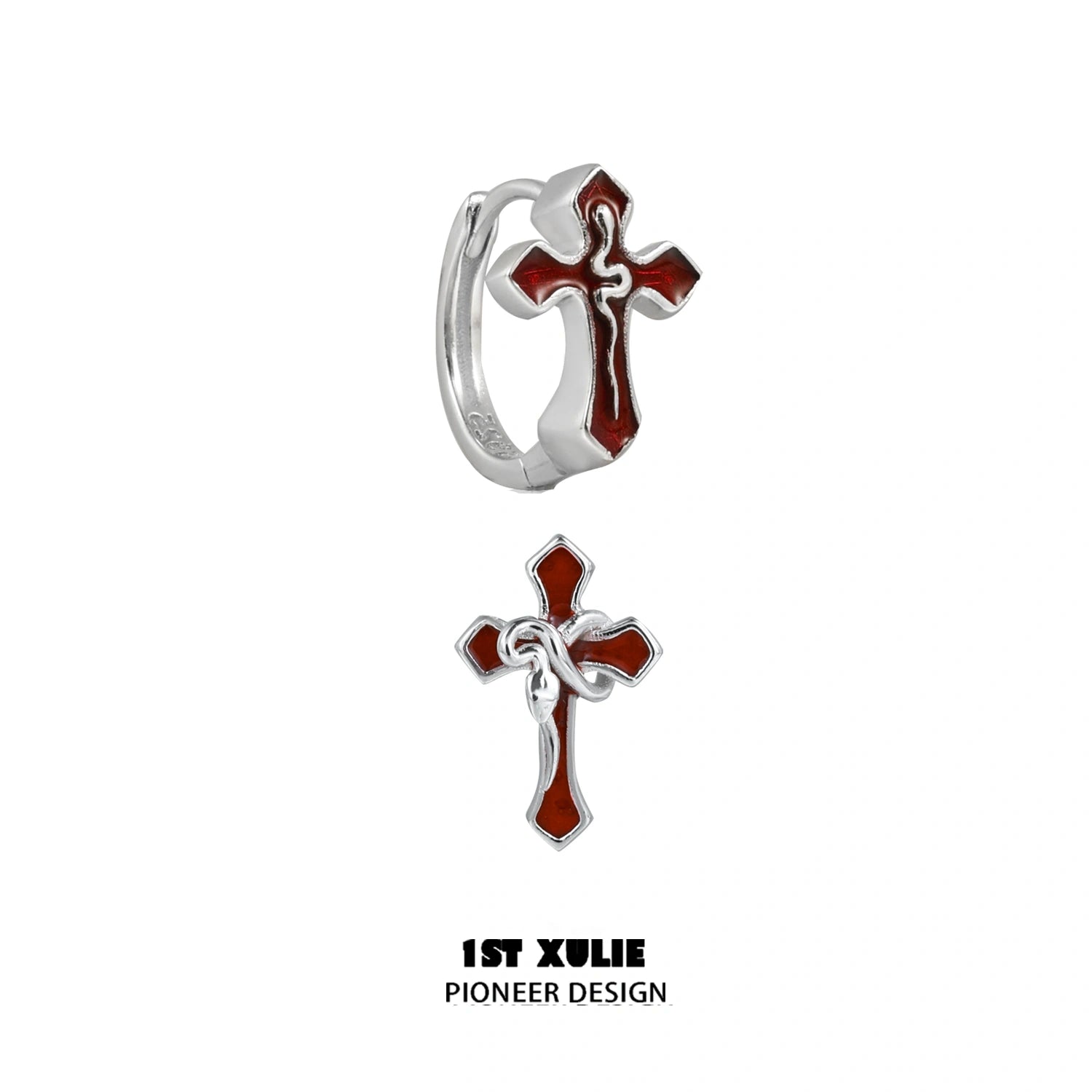 S925 Sterling Silver Snake Bite Cross Earrings for Women - Gothic Punk Jewelry for Parties, Concerts & Alternative Fashion