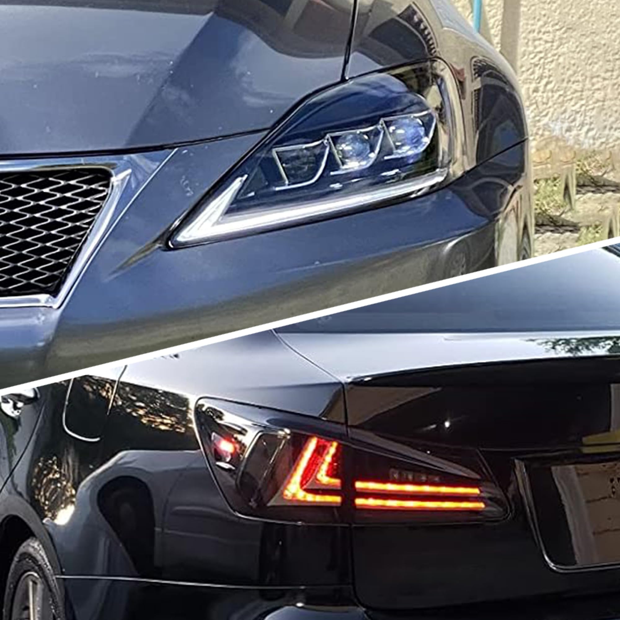VLAND LED Headlights & Tail Lights for Lexus IS250 IS350 2006-2012 - Clear Headlamps + Smoke Rear Lights for Night Driving