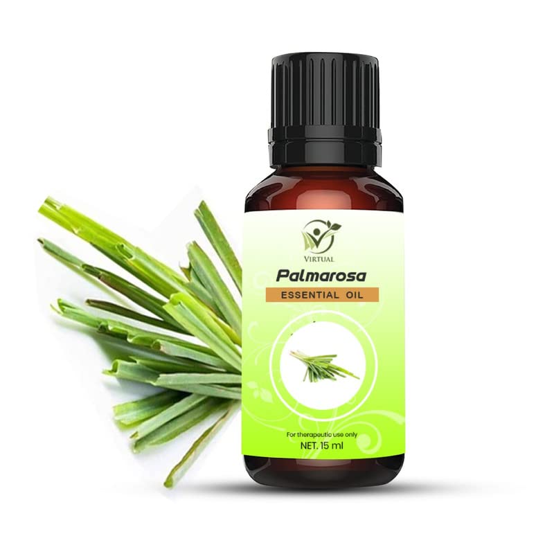 Pure Palmarosa Essential Oil 15ml - 100% Natural, Undiluted & Therapeutic Grade for Hair Growth, Skin Care & Aromatherapy | Perfect for Diffusers, Massage & DIY Beauty Products