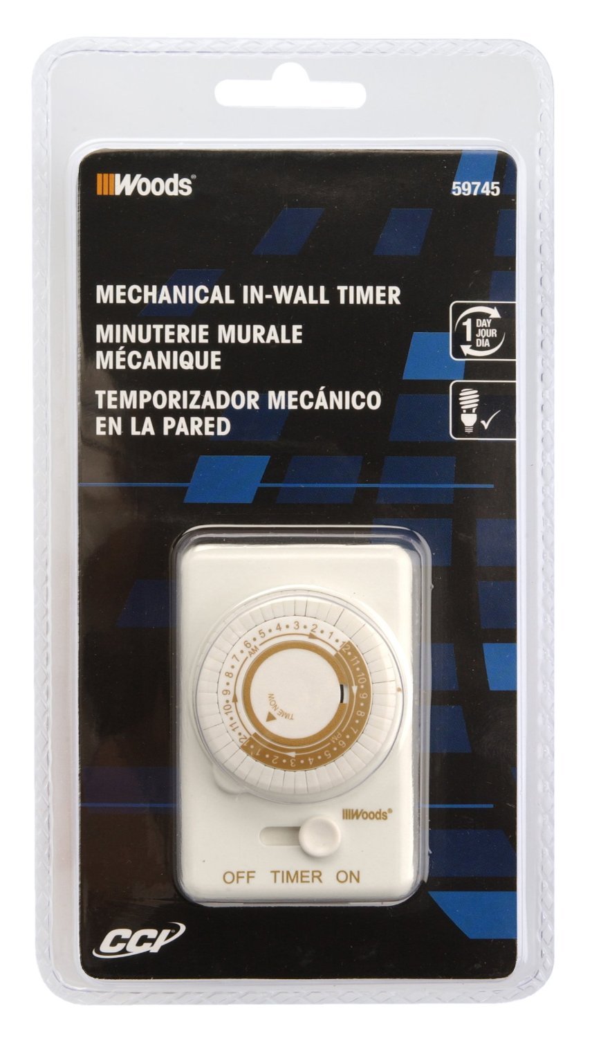 Woods 59745WD 24-Hour Mechanical Light Switch Timer - White | Converts Wall Switch to Automatic Timer | Perfect for Bathrooms, Bedrooms & Outdoor Lights