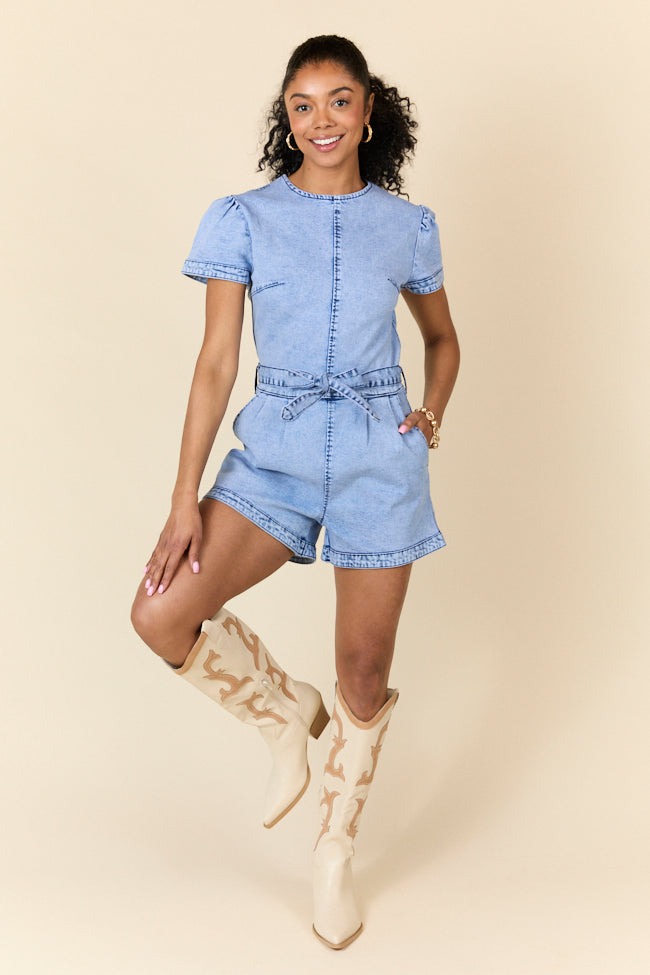 Women's Denim Short Sleeve Romper Jumpsuit - Comfortable Casual Outfit for Summer | Perfect for Beach, Picnic & Outdoor Activities