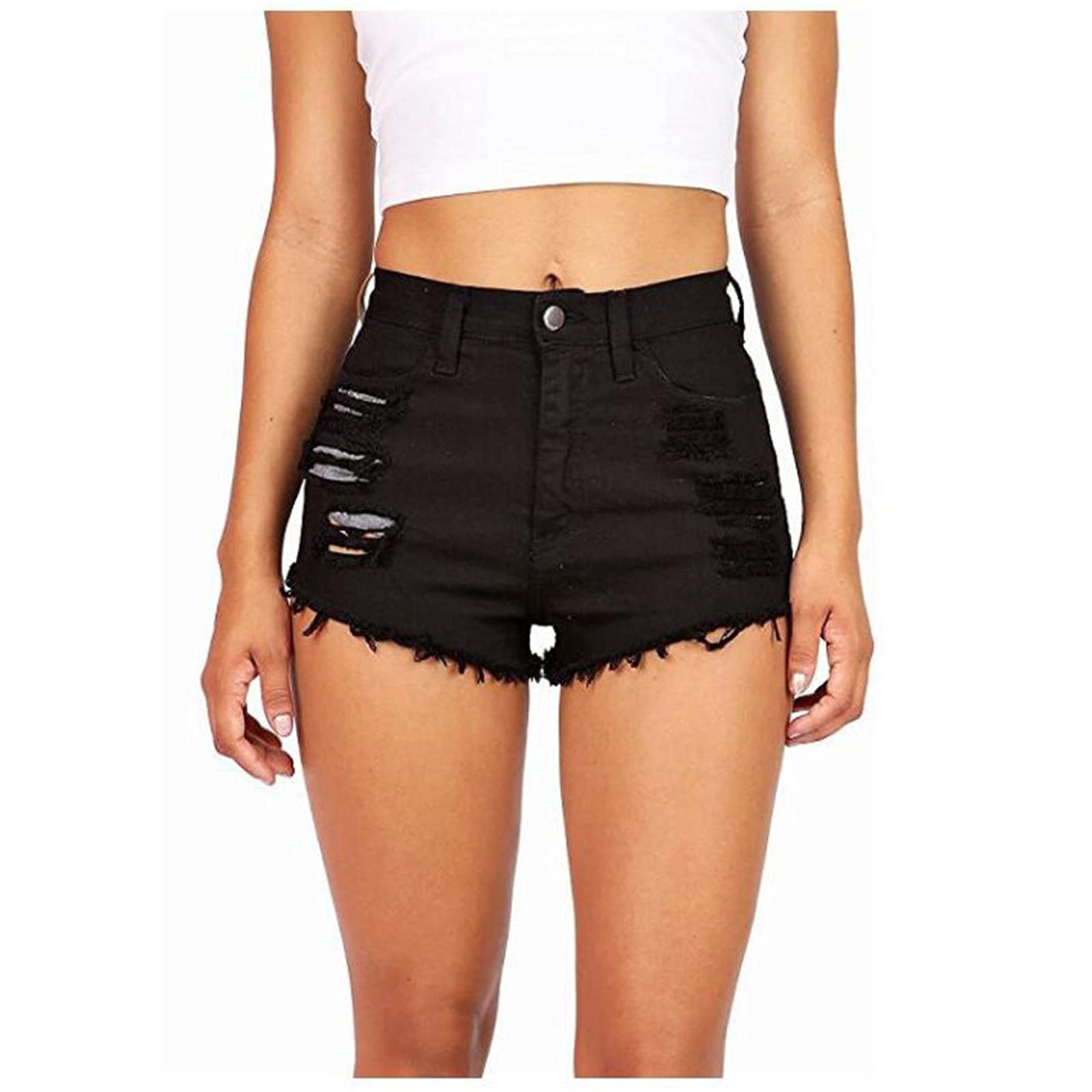 Women's Plus Size Distressed Denim Bermuda Shorts - Knee Length Casual & Party Jeans Shorts for Night Out, Beach, and Summer Wear