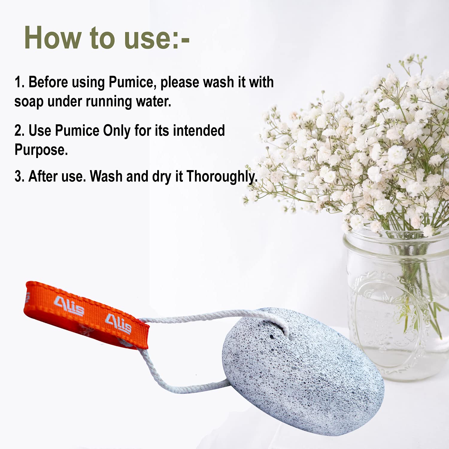 Natural Lava Pumice Stone for Dead Skin Removal - Callus & Corn Remover for Feet, Heels & Hands | Exfoliating Pedicure Tool for Dry Skin | Men & Women's Foot Care (White, Round, Pack of 1) - Perfect for Home Pedicures & Spa Treatments