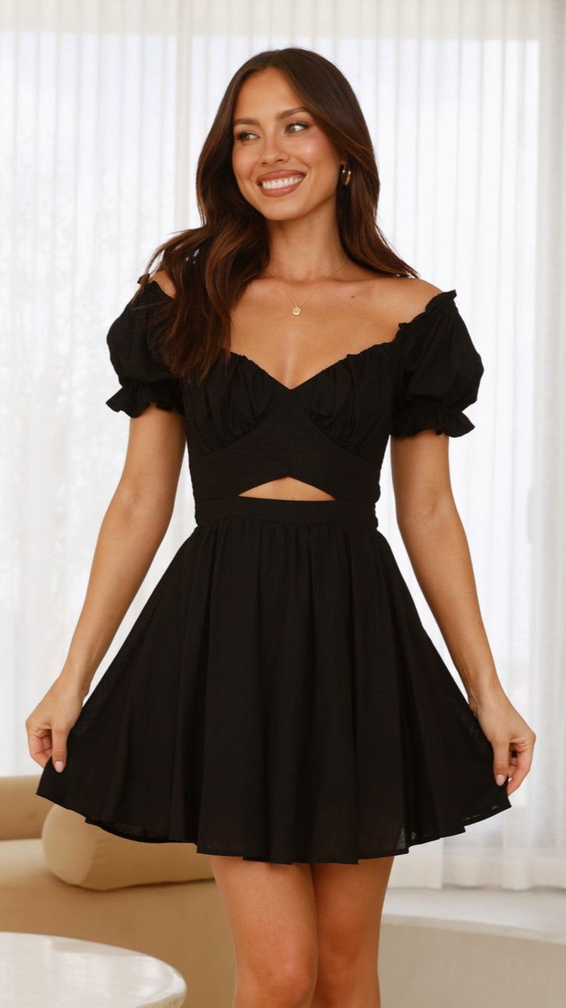 Elegant Black Magnolia Mini Dress for Women - Perfect for Summer Parties, Date Nights & Casual Outings