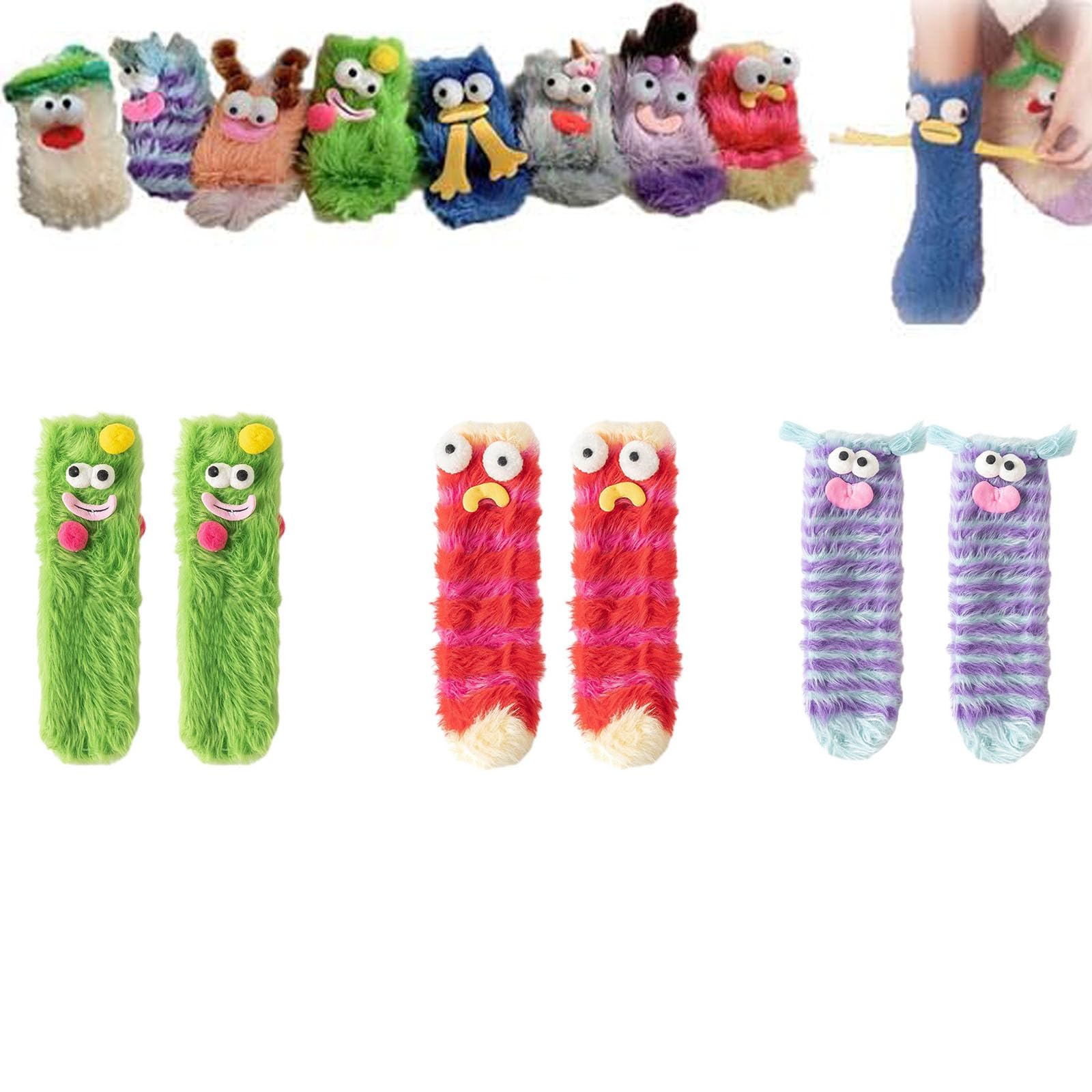 Funny Cartoon Monster Fuzzy Socks - Warm Cozy Plush Velvet Winter Socks for Women & Men | Perfect Gift for Christmas, Lounge Wear & Cold Weather