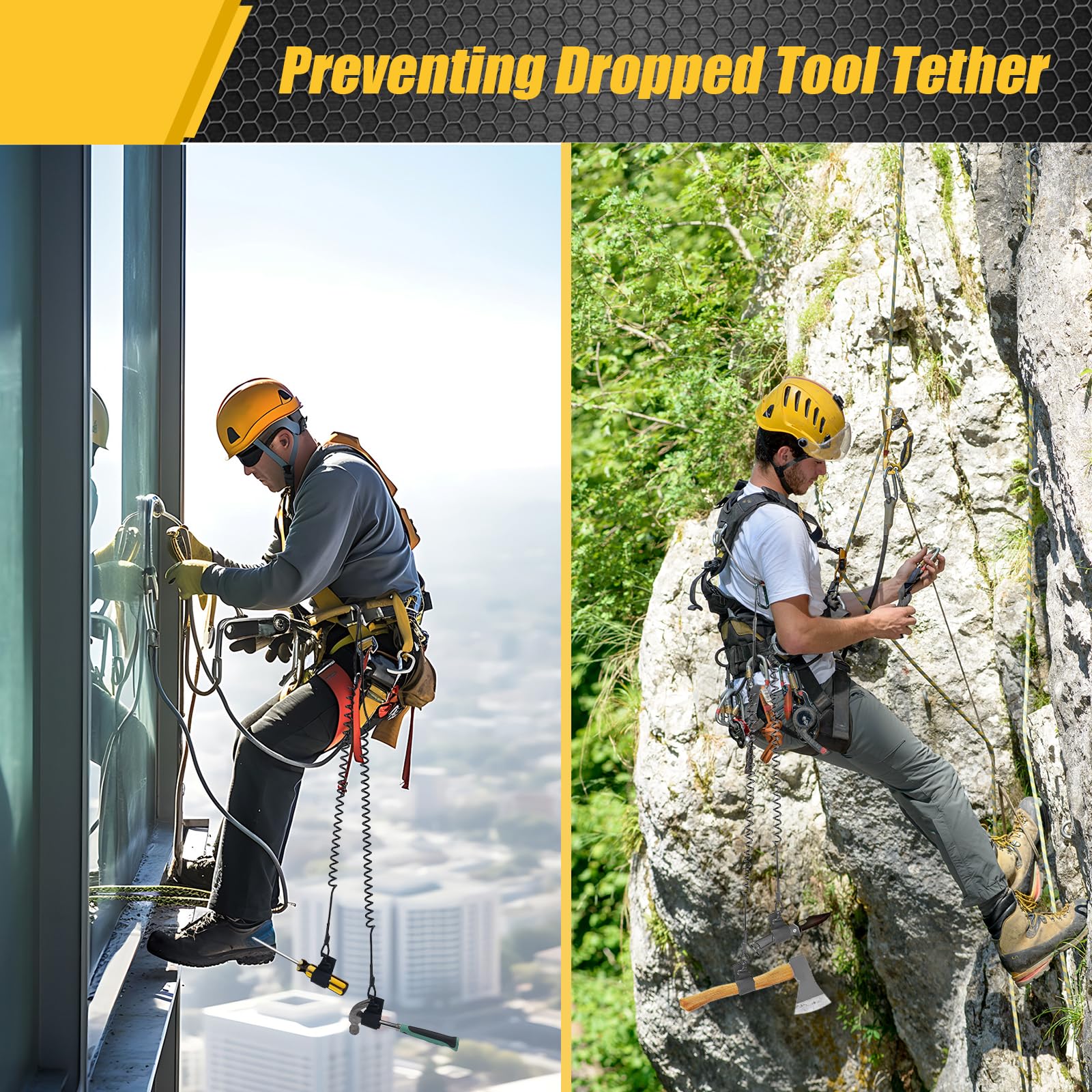 Safety Fall Protection Lanyard for Power Tools - Adjustable Tool Tether with Carabiner Clip, Holds 2.5