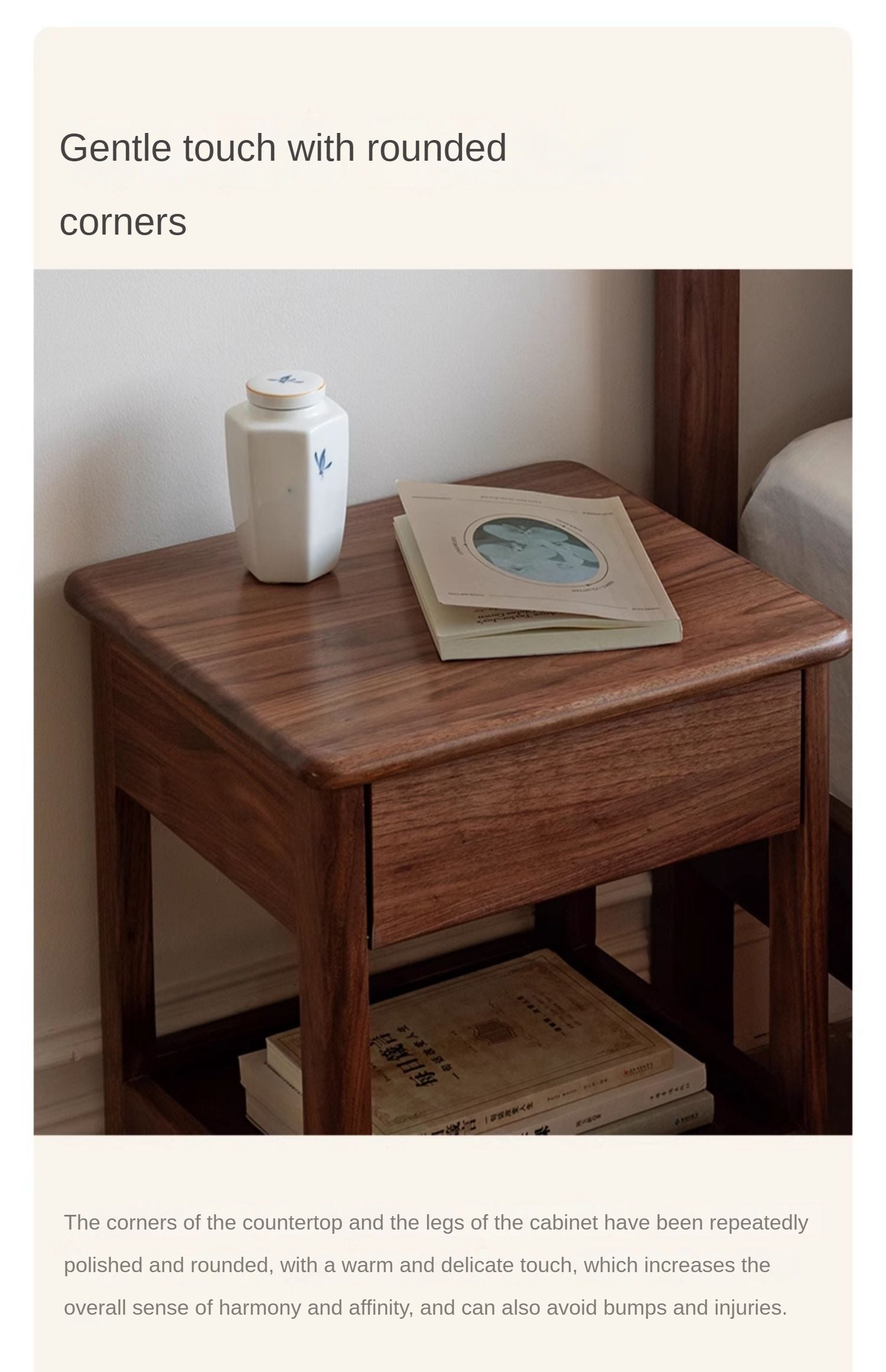 Solid Black Walnut and Ash Wood Nightstand with 2 Drawers - Stylish Bedside Storage Cabinet for Bedroom, Living Room, or Office