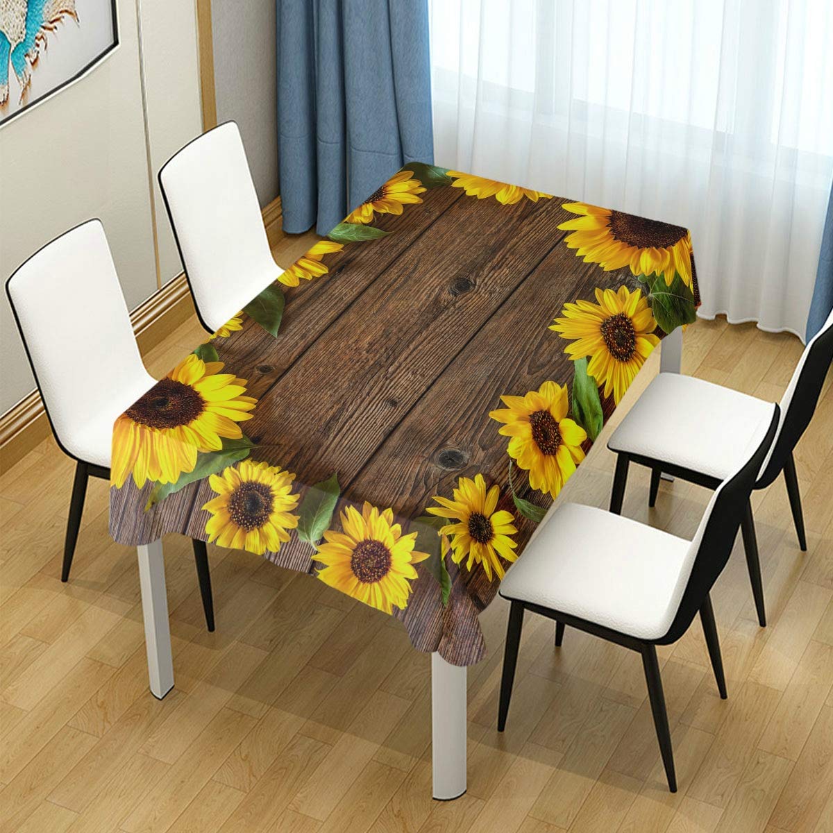 WIHVE 60 x 60 Inch Square Tablecloth - Washable Polyester Sunflower Wooden Print Table Cover for Dining, Kitchen, Buffet | Perfect for Holiday Dinners, Parties & Home Decor