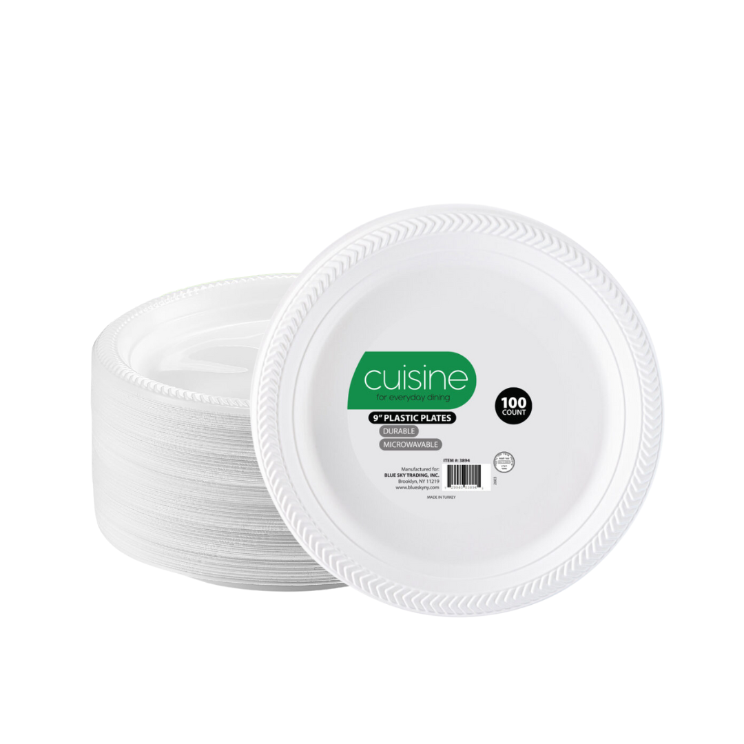 9 Inch White Round Plastic Dinner Plates - Set of 6, Durable & Lightweight Melamine Plates for Everyday Meals, Parties, Picnics & Outdoor Dining - BPA-Free Dishware