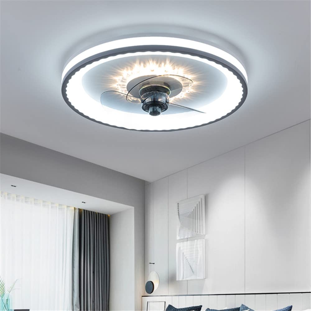 Modern Bladeless Low Profile Ceiling Fan with LED Light & Remote Control - Flush Mount Indoor Ceiling Fan with Fully Dimmable Lighting & Timer - Perfect for Bedroom, Living Room & Office Spaces