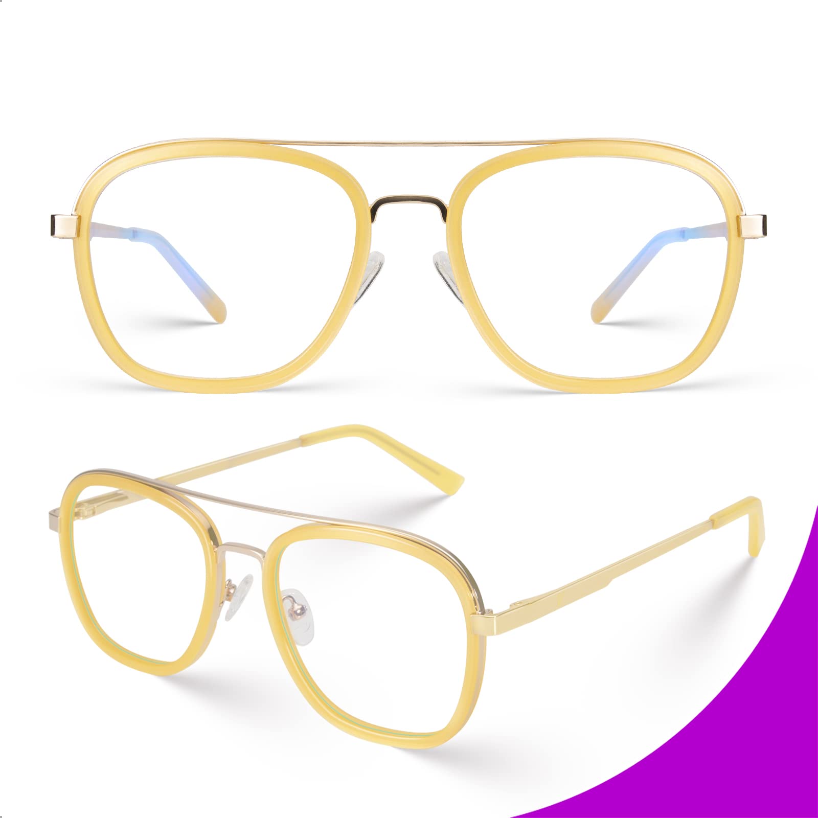VISOONE Blue Light Blocking Glasses for Women & Men - Acetate Frame with Metal Rim, Anti Glare, Computer & Gaming Eyewear - Reduce Eye Strain & Improve Sleep - Perfect for Office, Reading & Screen Use