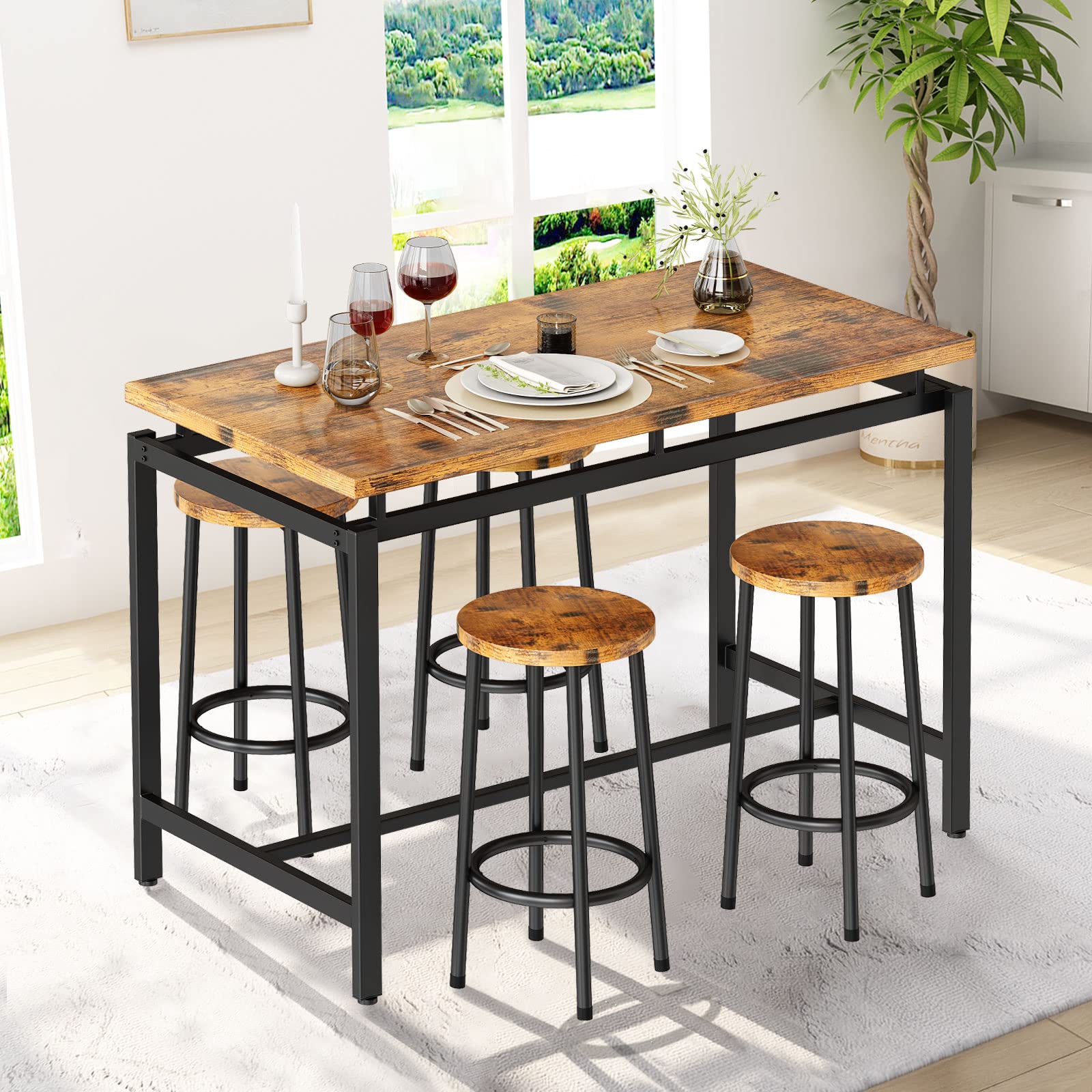 MIERES 5-Piece Wooden Dining Table Set for 4 - 47