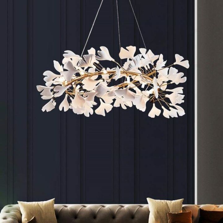 Elegant Ginkgo Round Chandelier - Modern Gold Leaf Ceiling Light Fixture for Dining Room, Bedroom & Living Room Decor