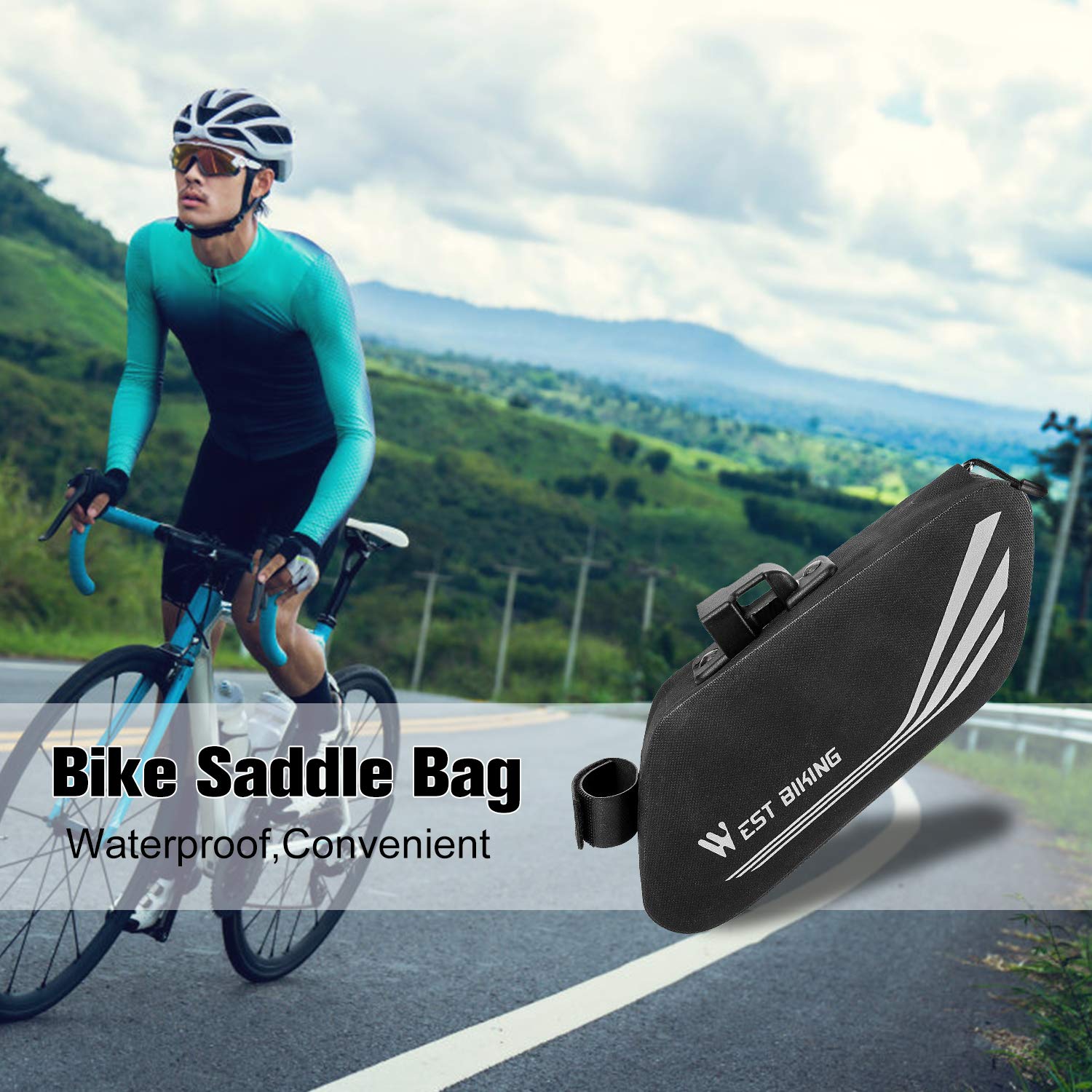 **Waterproof Bike Seat Bag - Under Saddle Storage Pouch with Reflective Straps & Mesh Side Pocket for MTB & Road Bikes - Perfect for Tool Storage, Commuting & Outdoor Cycling**