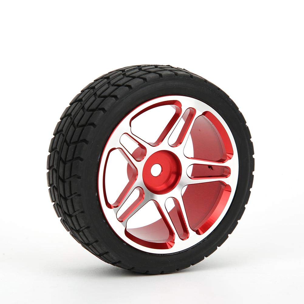 1/10 Scale RC Car Wheel Tire Set - 4PCS Aluminum Alloy Remote Control Car Wheels & Tires for RC Model Vehicles (Red) | Perfect for Off-Road Racing, Crawling & Drifting